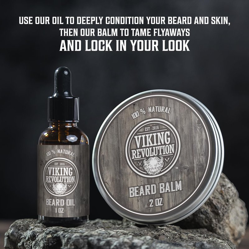 Viking Revolution Ultimate Conditioner for Men's Beard Grooming - Softens, Smoothes and Soothes Beard Itch- Contains Wash, Conditioner, Beard Oil, Balm and Comb- Classic Set