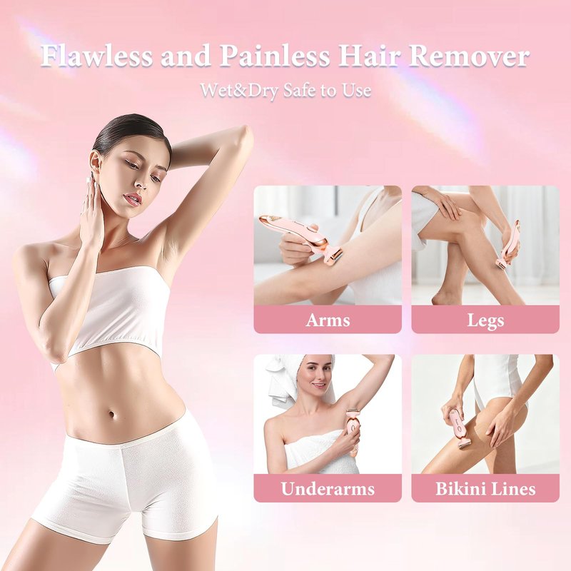 Electric Shaver for Legs Pubic Body Hair, 4 in 1 Bikini Trimmer for Women, Replaceable Lady Facial Nose Razor, IPX7 Waterproof Rechargeable Women's Grooming Kit