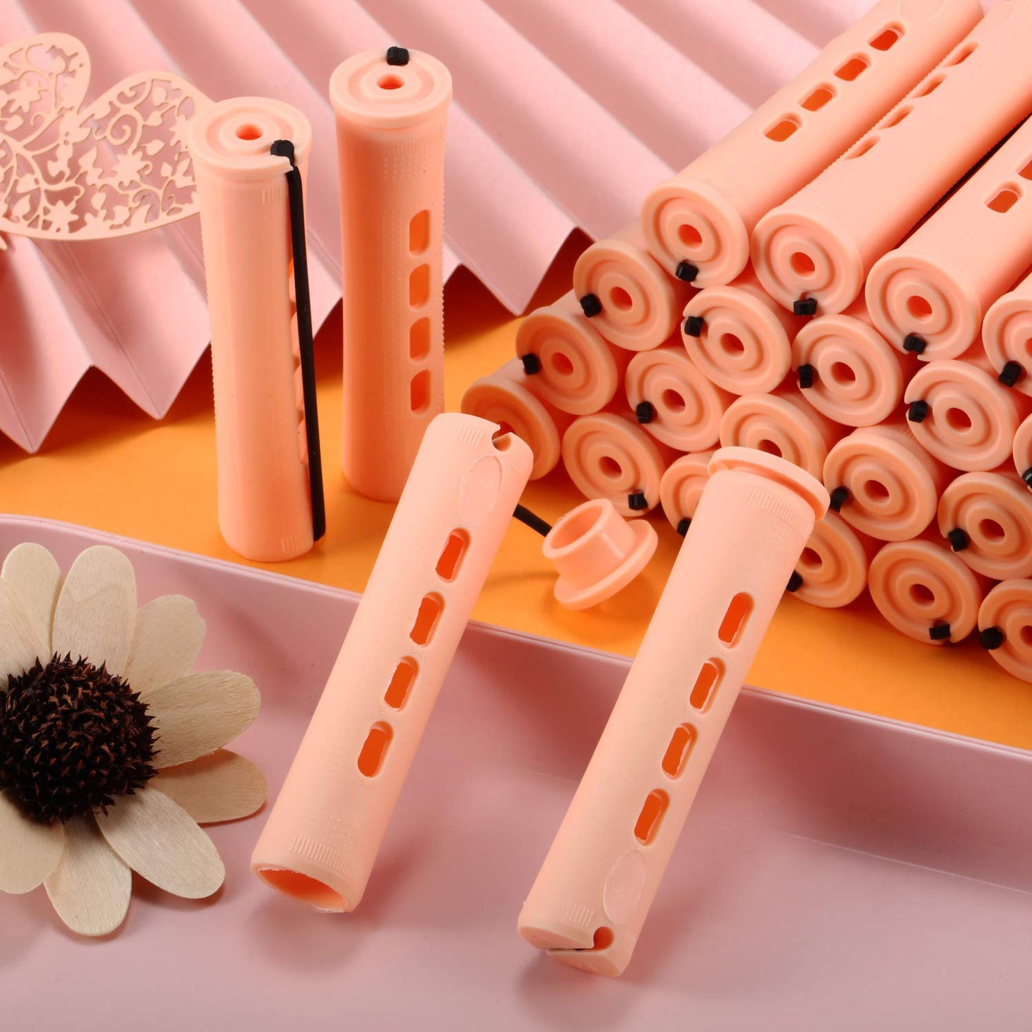 WILLBOND 60 Pcs Perm Rods - Plastic Curling Rollers for Long Hair Styling | 0.78 Inch, Light Yellow