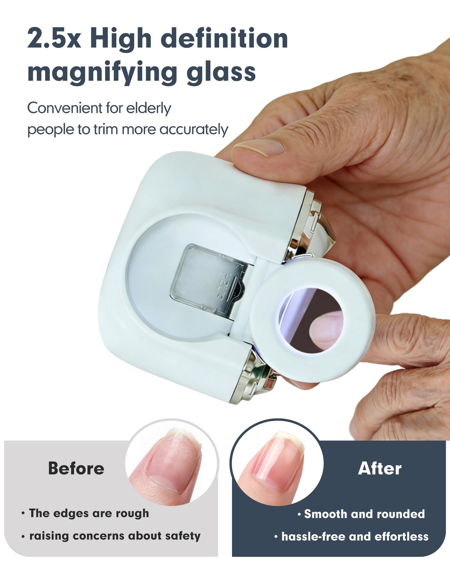 2026 Upgraded Electric Nail Clippers for Seniors with Magnifying Glass LED Light, 3 Speed, 2 Nail Clipper Adjustable Automatic Fingernail Trimmer Suitable for Infants, Children, Adult，Elderly (White)