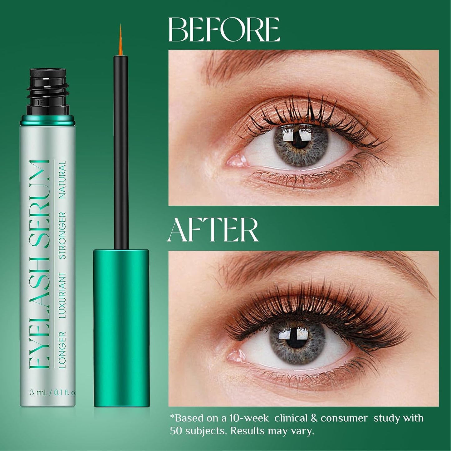 Vegan Lash Serum - Enhance Length & Density | Gentle Formula for Sensitive Eyes, 3mL (2-Month Supply)