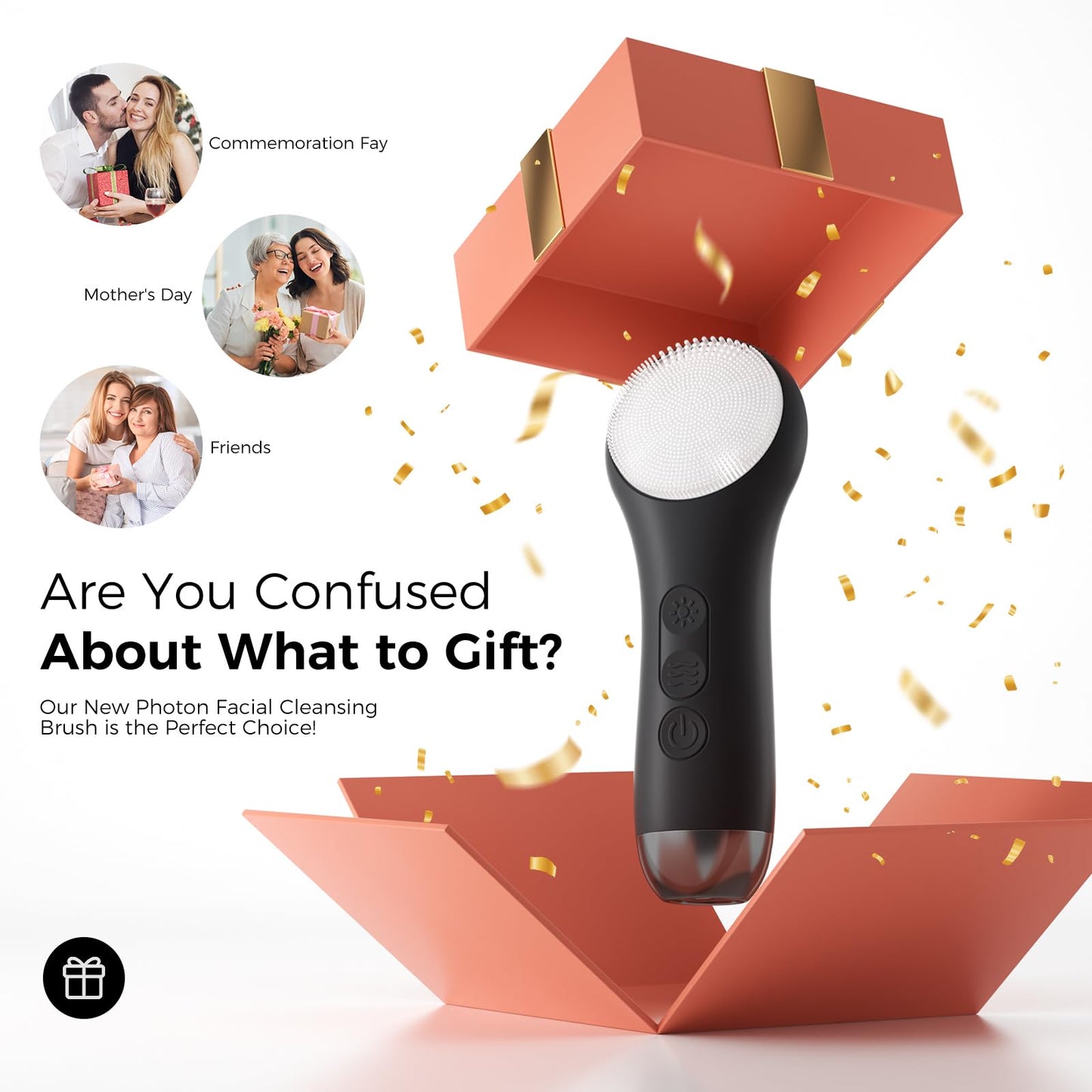 Ccigedy Face Scrubber Brush, Electric Silicone Face Scrubber, Waterproof and Rechargeable Facial Cleansing Brush with 4 LED Gentle Light, Sonic Facial Pore Exfoliator Cleanser Tool for Women & Men