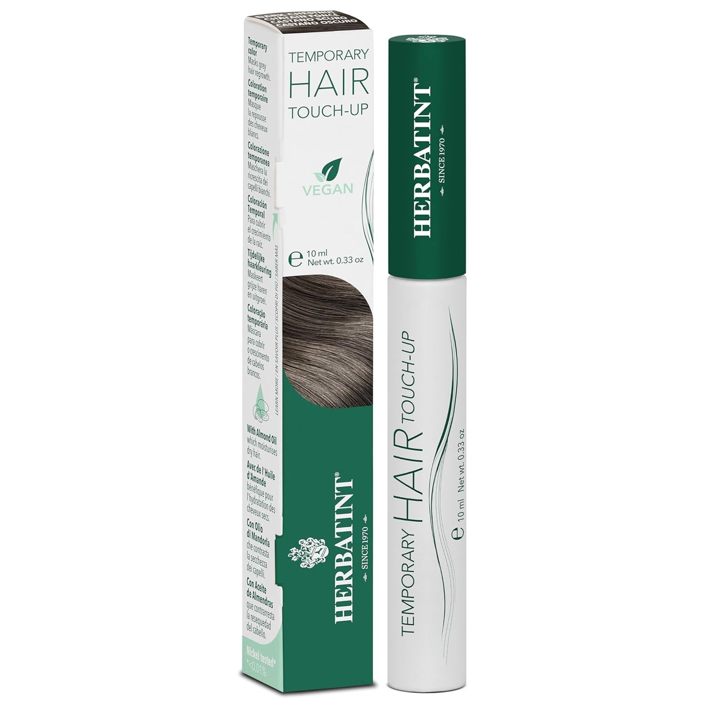Herbatint Temporary Hair Touch-Up | Natural-Looking Concealer for Dark Chestnut Hair - Easy Application Brush Kit - 0.33 oz