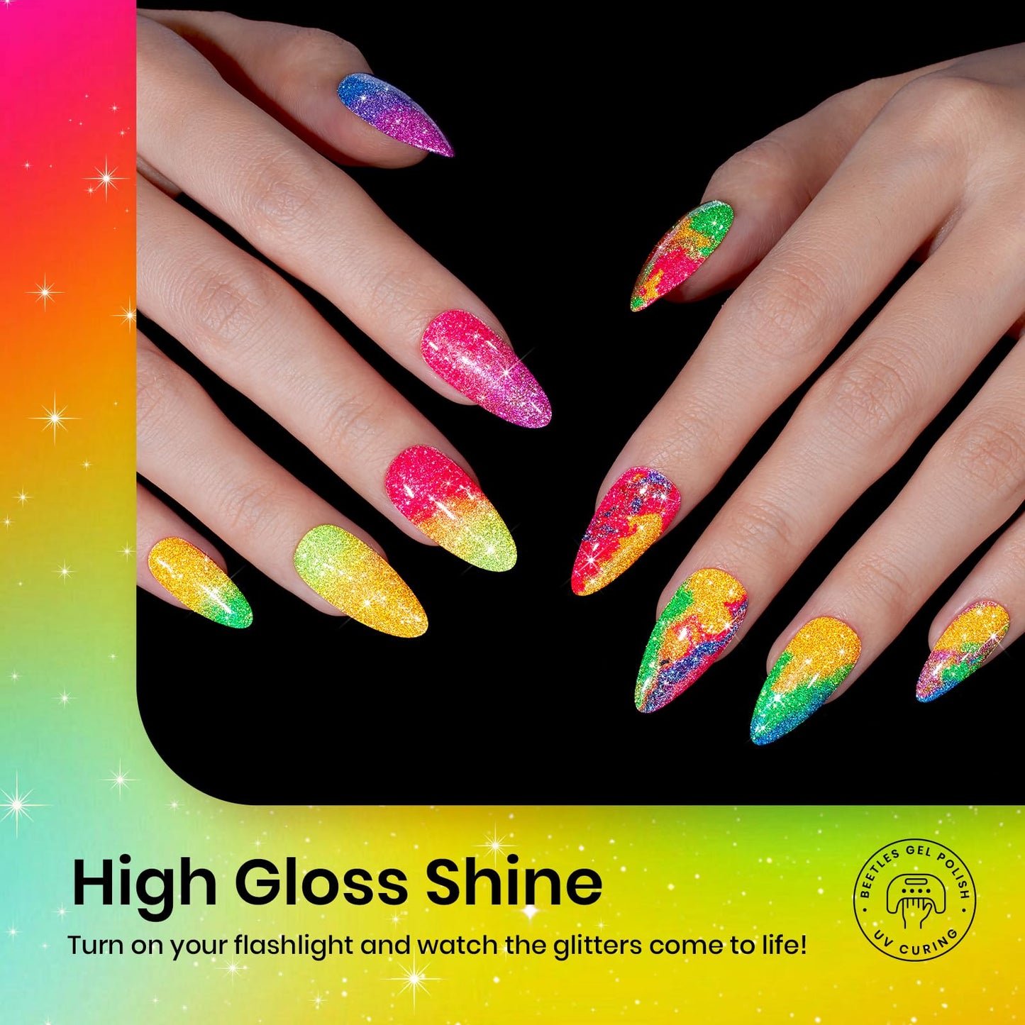 Beetles Glitter Gel Nail Polish Set, Neon Carnival Reflective Gel Polish