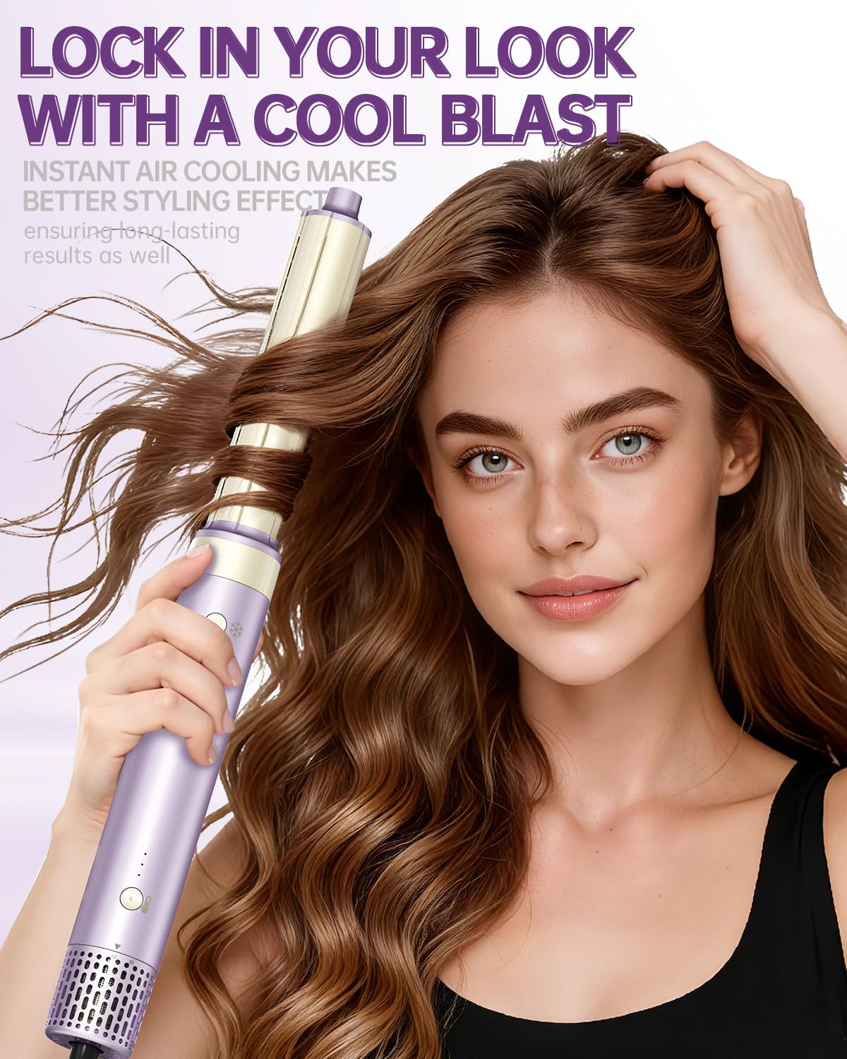 Hair Dryer Brush 7-in-1 Dual Voltage Hot Air Styler – Fast-Drying 110,000 RPM Ionic Blow Dryer with Straightener & Curler Attachments, Frizz-Free Volumizing Styler with Protective Hard Case-Purple