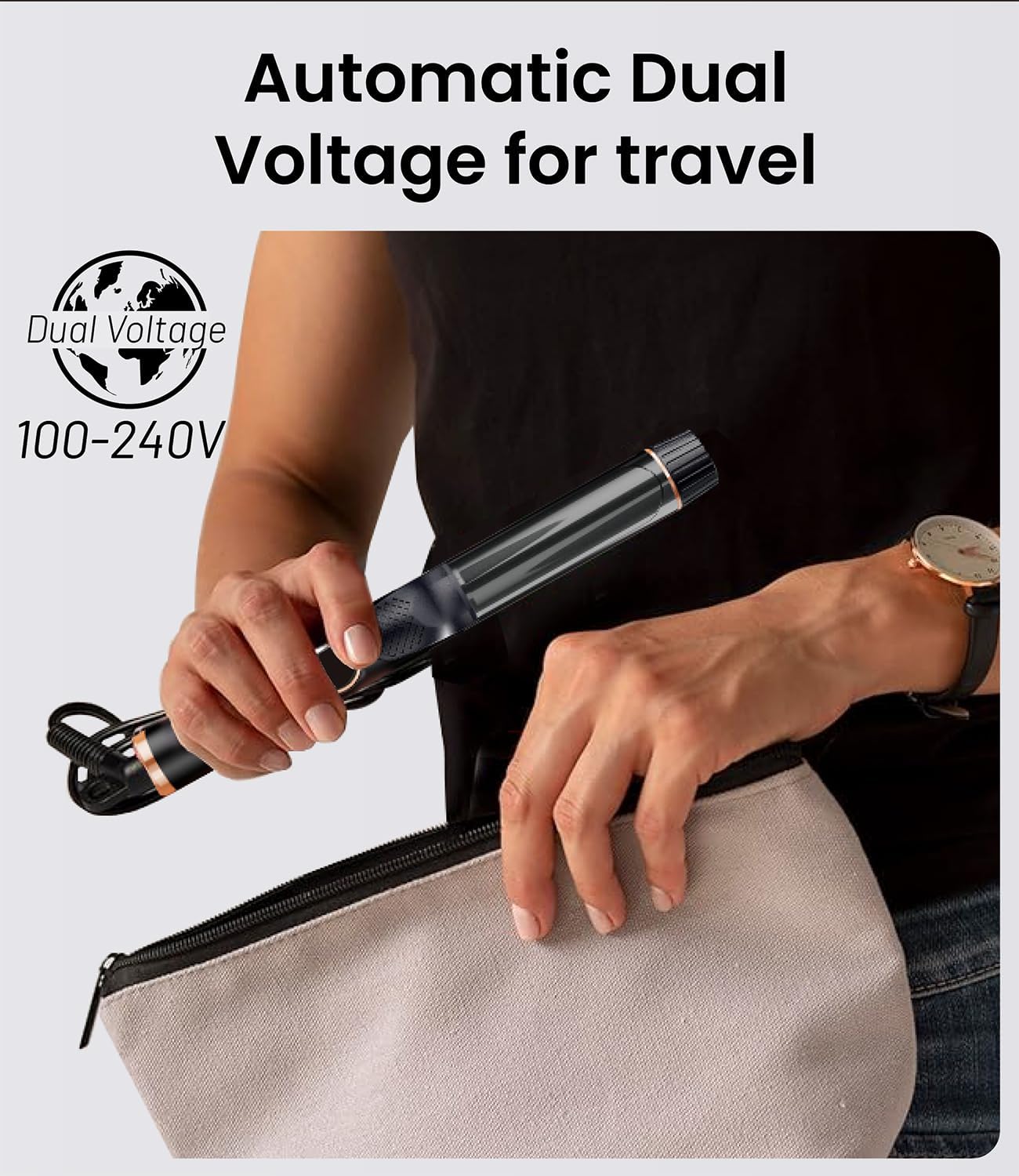 Mini Travel Curling Iron - 1 Inch Dual Voltage Wand for Short Hair | 5 Heat Settings, Blush Gold
