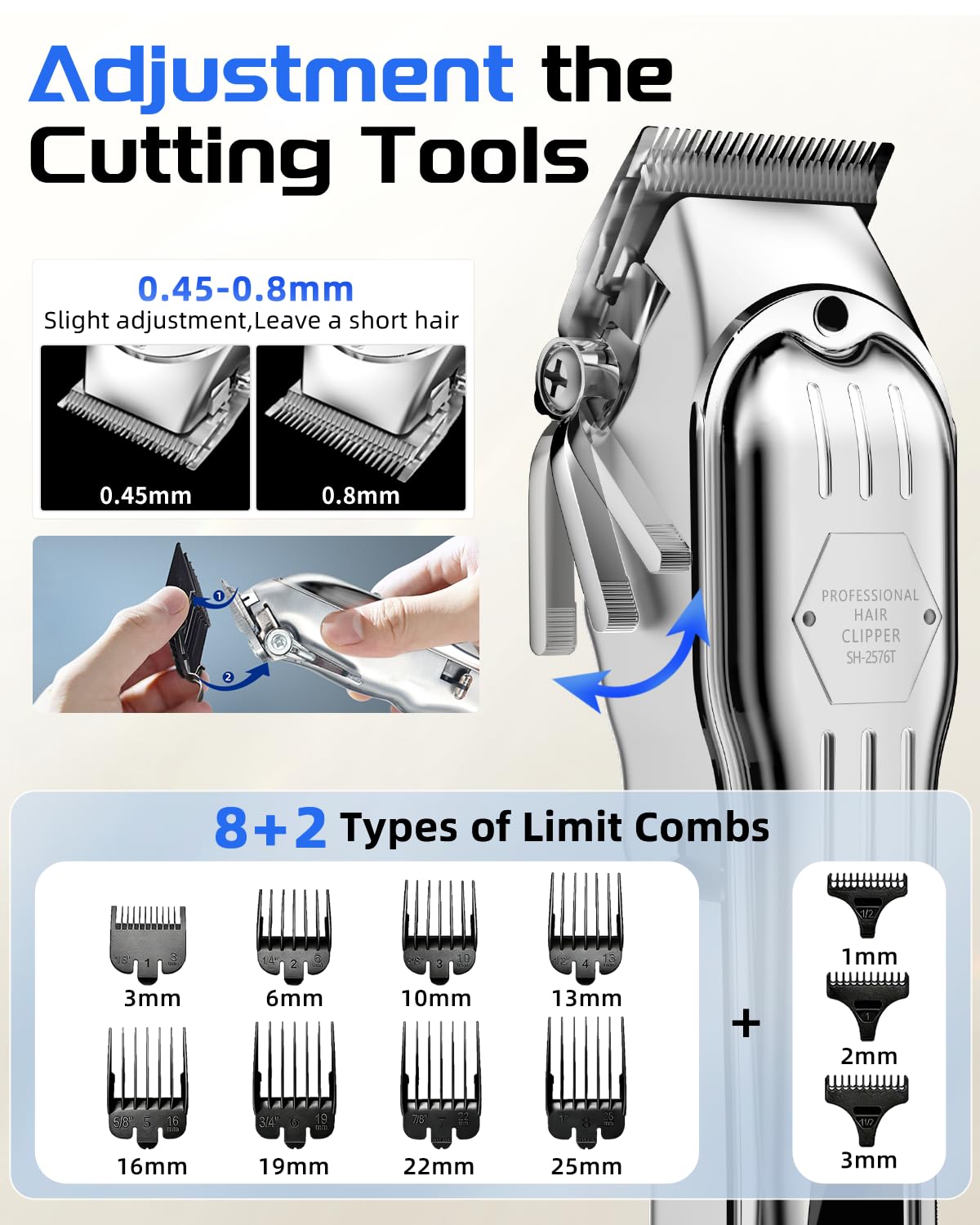 KIKIDO Hair Clippers Professional Cordless for Men, Barber Clippers for Hair Cutting Kit, Wireless LCD Display Hair Trimmers Set, Rechargeable Haircut Machine for Family (Silver)