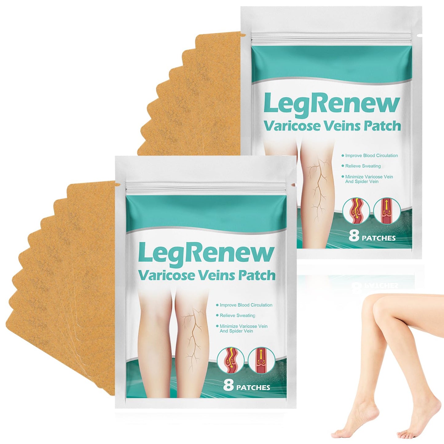 KEBEGE Leg Renew Varicose Veins Patch,Professional Relief for Varicose Veins in The Legs，Natural Ingredients Leg Treatment for All Skin Types (2 Pack)