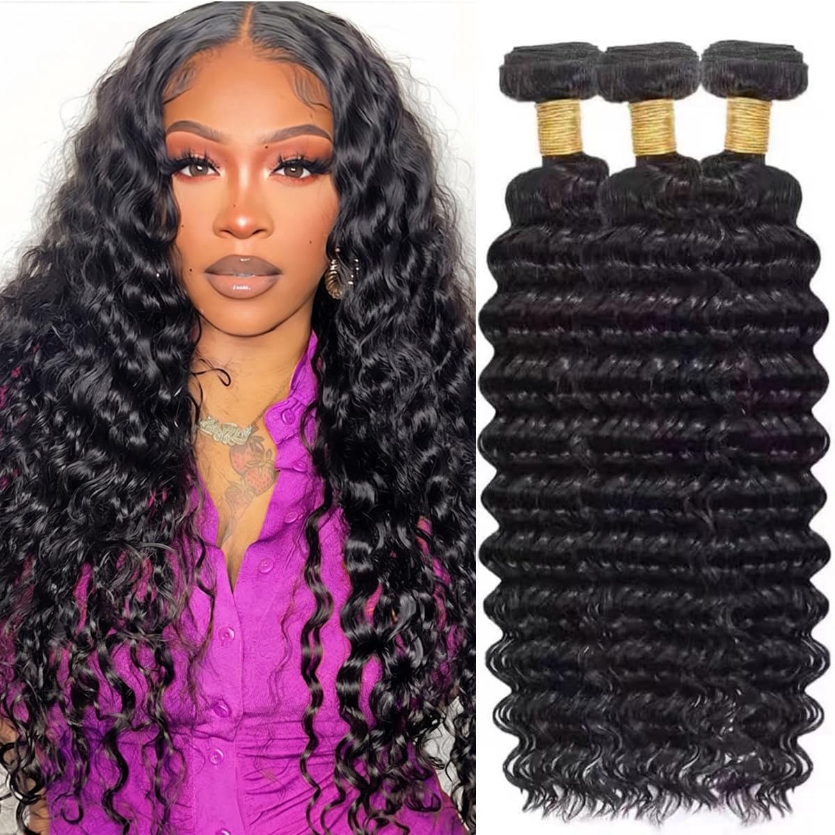 Bundles human hair Deep Wave Real Human Hair Bundles 18 20 22 Inch
