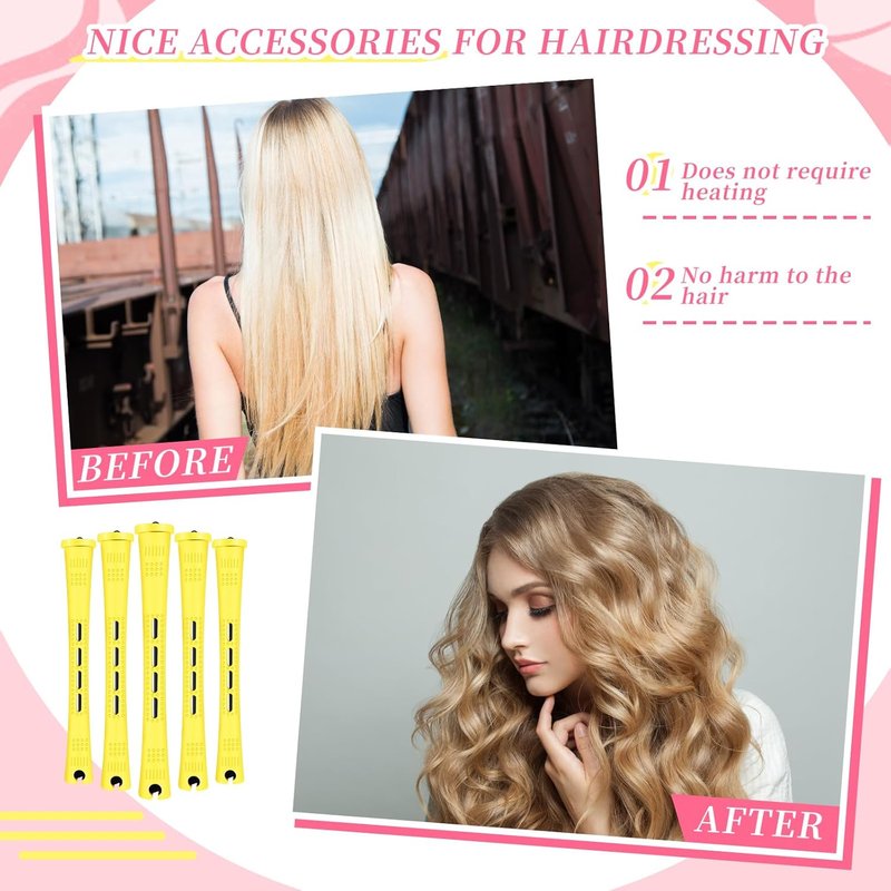 200 Pcs Perm Rods for Natural Hair - No-Heat Small Curling Rods | Yellow 0.28 Inch Hair Rollers for DIY Styling