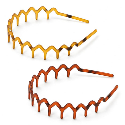 PIPUHA 2 Pack Zig Zag Headbands for Women, Matte Amber & Tortoise Comb Headband, Non Slip Headband with Teeth for Slick Back Hair, Vintage Wavy Hair Accessories for Daily Styling