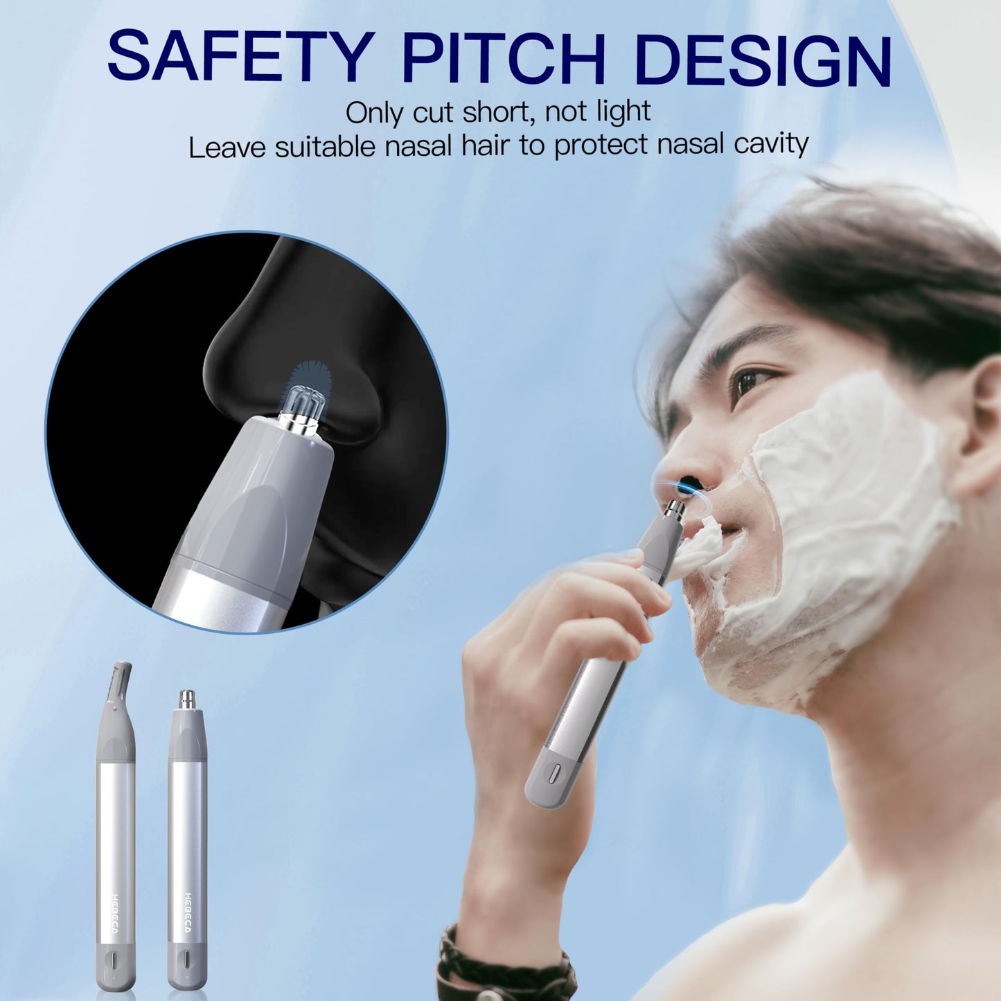 HEBECA Nose Hair Trimmer for Men & Women - 2in1 Rechargeable Ear and Nasal Hair Trimmer, Waterproof Nose Clipper, Electric Eyebrow Trimmer & Facial Hair Remover Grooming Set (Silver Grey)