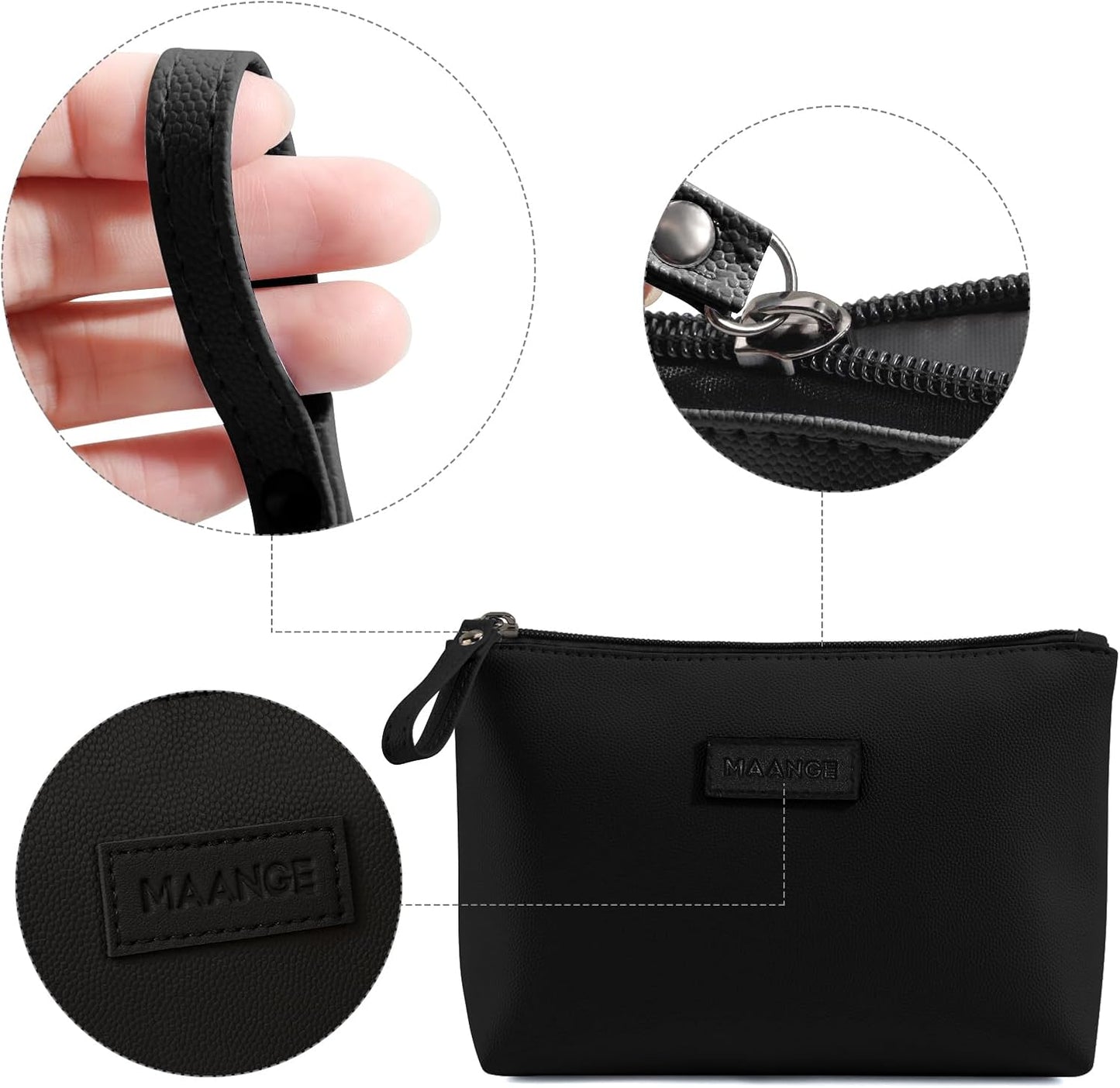 Cosmetic Bags for Women - Small PU Leather Makeup Pouch | Travel-Friendly Zippered Design