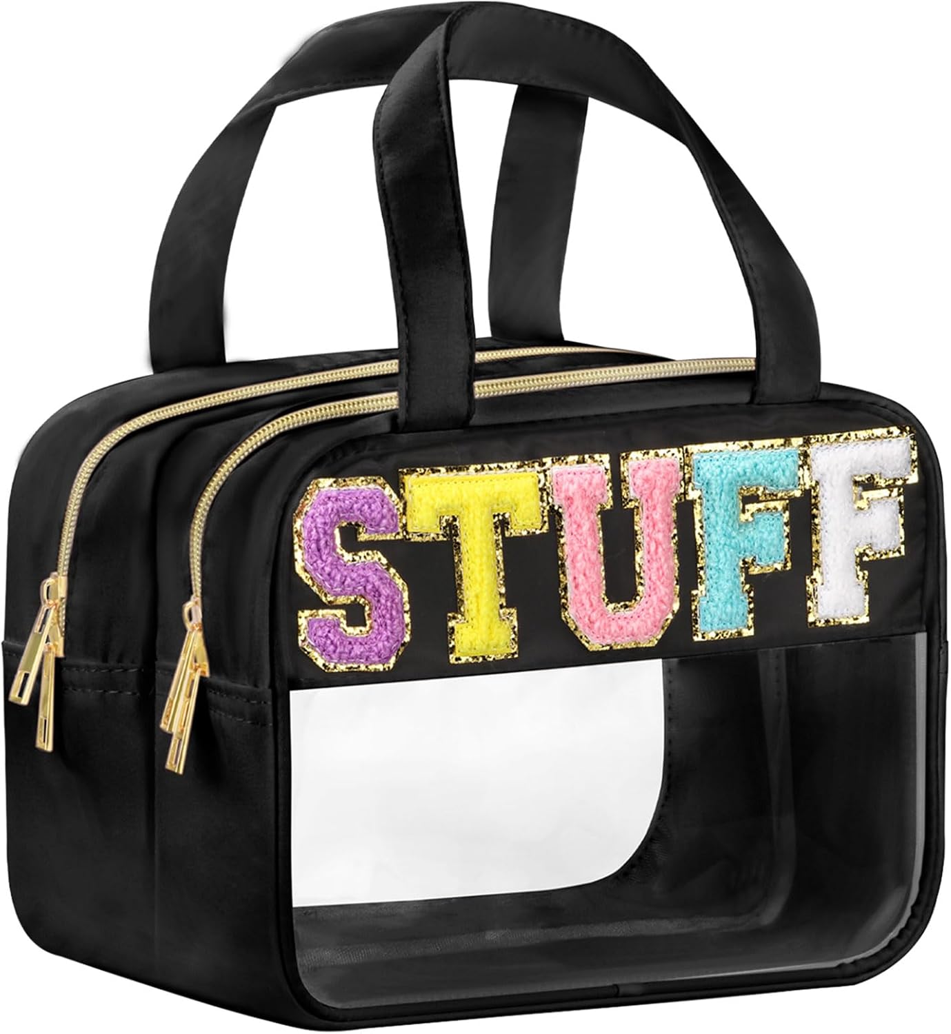 Dance Chenille Letter Bags - Clear Makeup Travel Pouch | Waterproof Nylon & PVC, Large Cosmetic Storage for Women