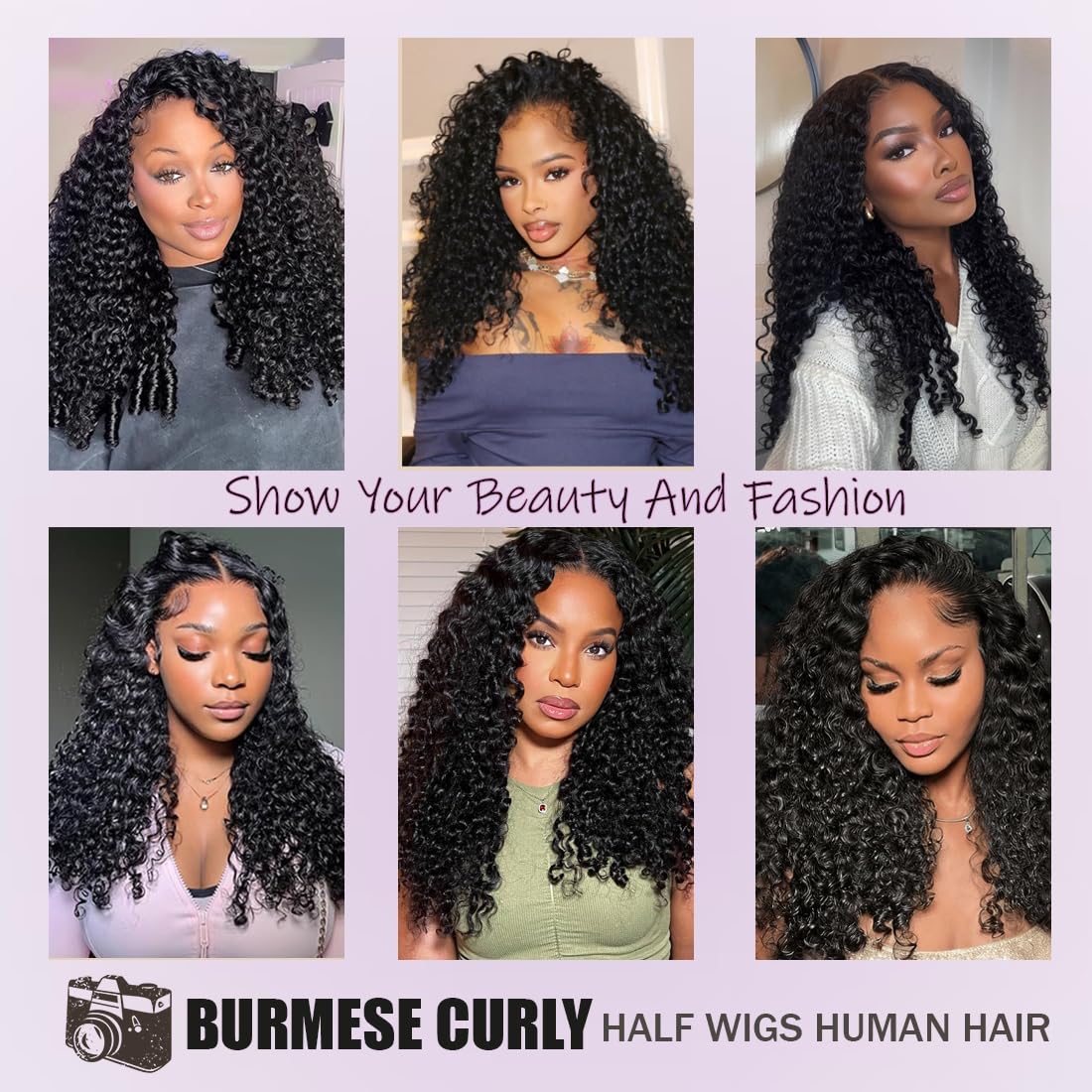 Burmese Curly Half Wig - 200% Density Human Hair | Glueless 14-Inch Flip Over & Drawstring Headband Wig for Beginners
