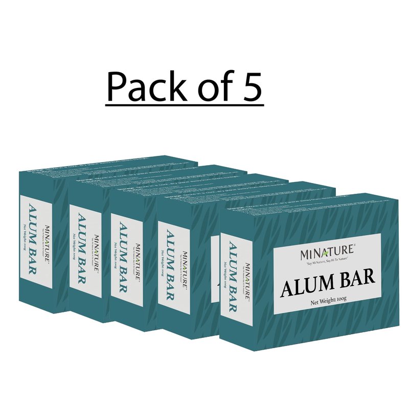 Mi Nature Pure Alum Bar Pack of 5(100g*5) |Natural Phitkari Block |Potassium Alum Stone |Shaving Bar |Skin Astringent |Water Clarifier |Odor Control