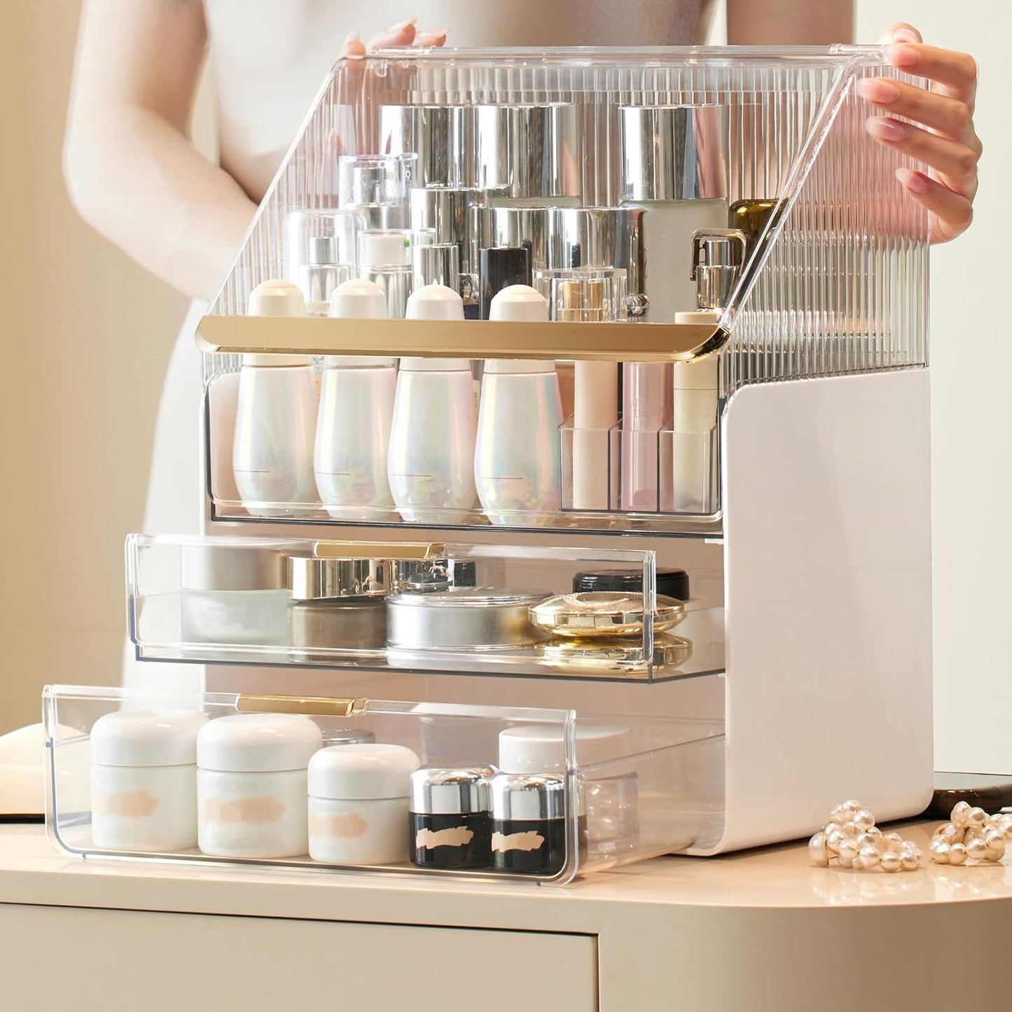 Large Makeup Organizer - Clear Vanity Storage Box for Cosmetics & Skincare | Perfect Gift for Women & Girls