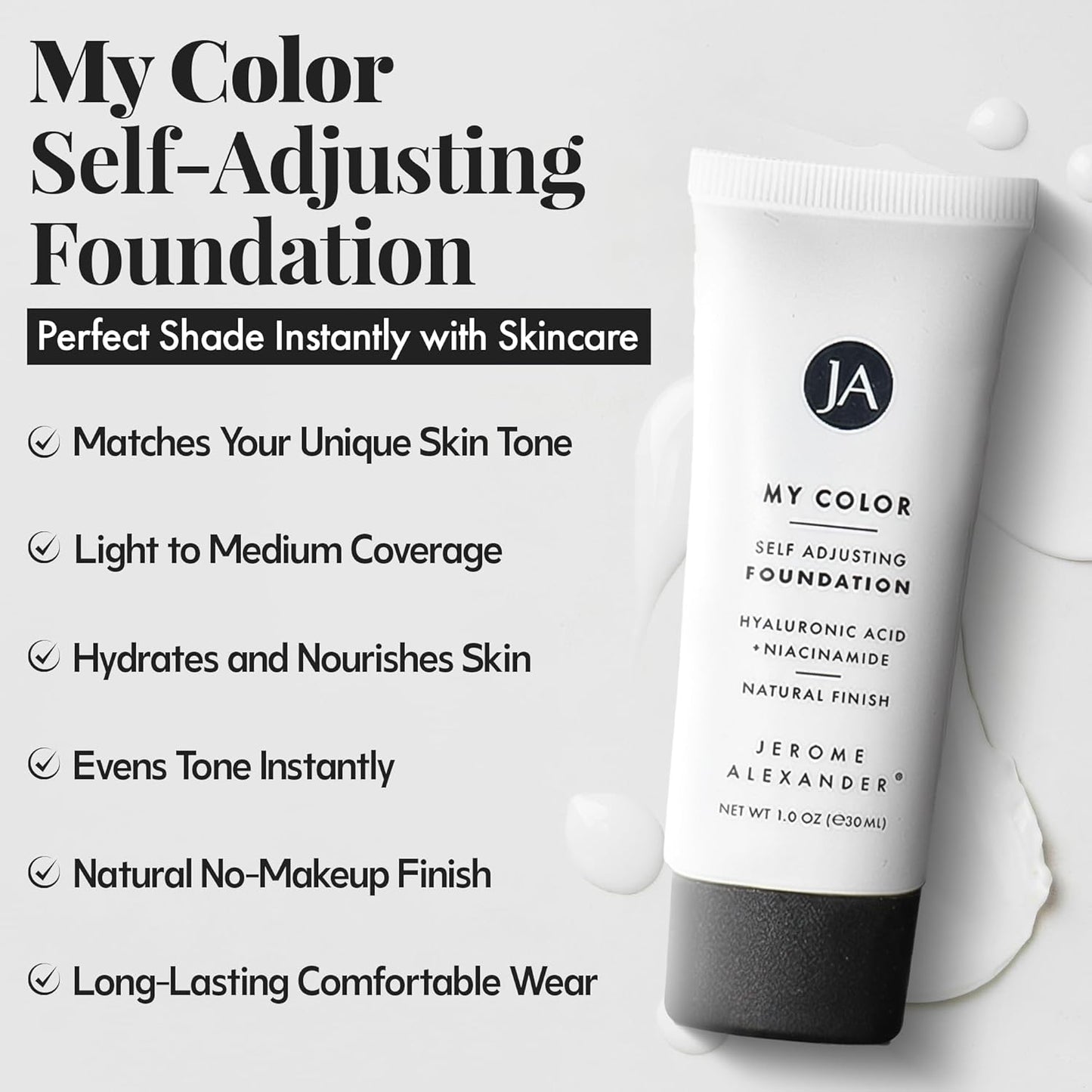 Jerome Alexander My Color Self-Adjusting Foundation - Hydrating Lightweight Face Makeup with Skincare | Light, 1 oz