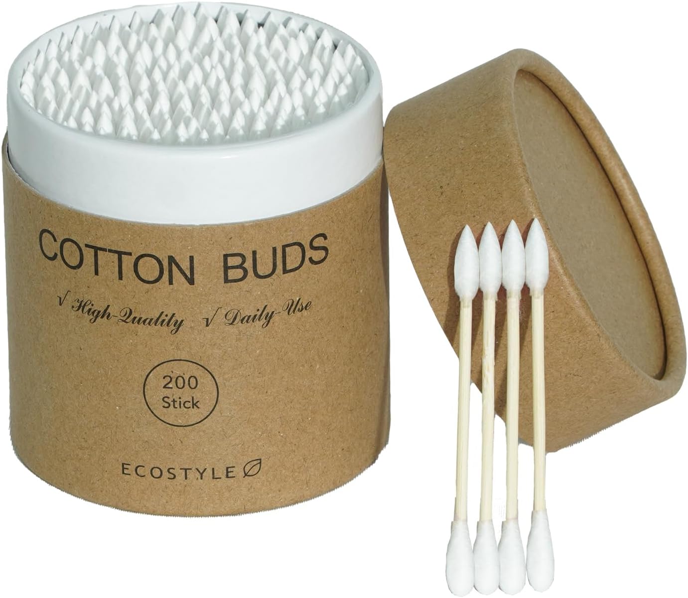 Bamboo Cotton Swabs - 200 Count Biodegradable Dual-Tip Wooden Buds for Ear Cleaning, Makeup & Nail Art | Eco-Friendly Portable Tube
