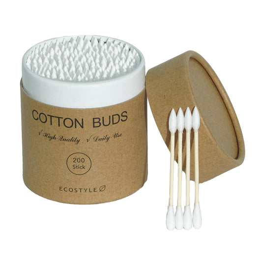 200 Count Bamboo Cotton Swabs, Dual-Tip Wooden Cotton Buds for Ear Cleaning, Makeup, Nail Art & Electronics, Biodegradable Cotton Swabs with Portable Paper Tube