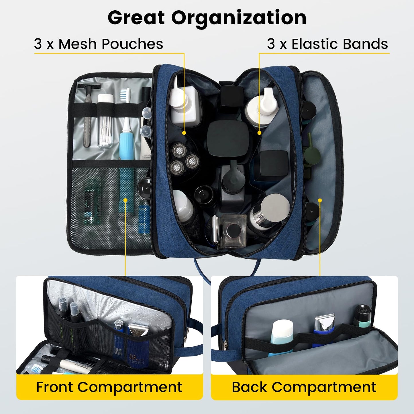 Vorspack Travel Toiletry Bag - Toiletry Bag for Men Water Resistant Skincare Bag for Bathroom Toiletries Accessories Gifts - Navy Blue
