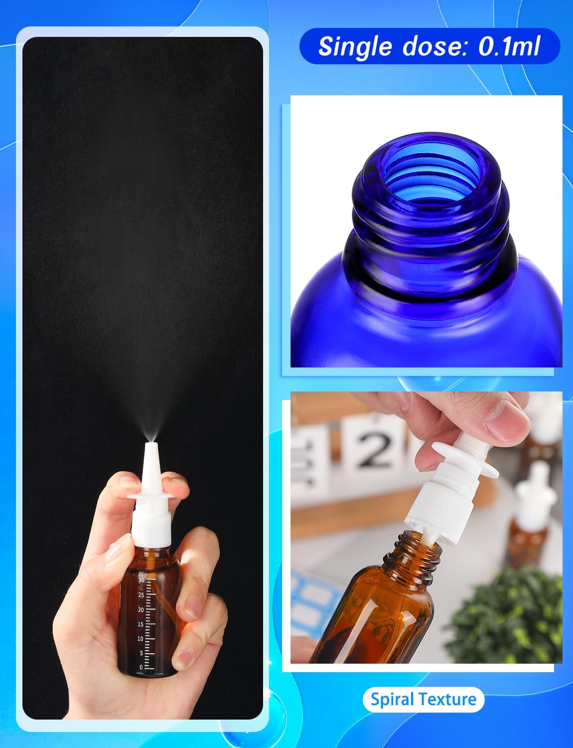 Nasal Spray Bottles - 10 Pcs 30ML Refillable Brown & Blue with Funnels & Labels | Perfect for Travel