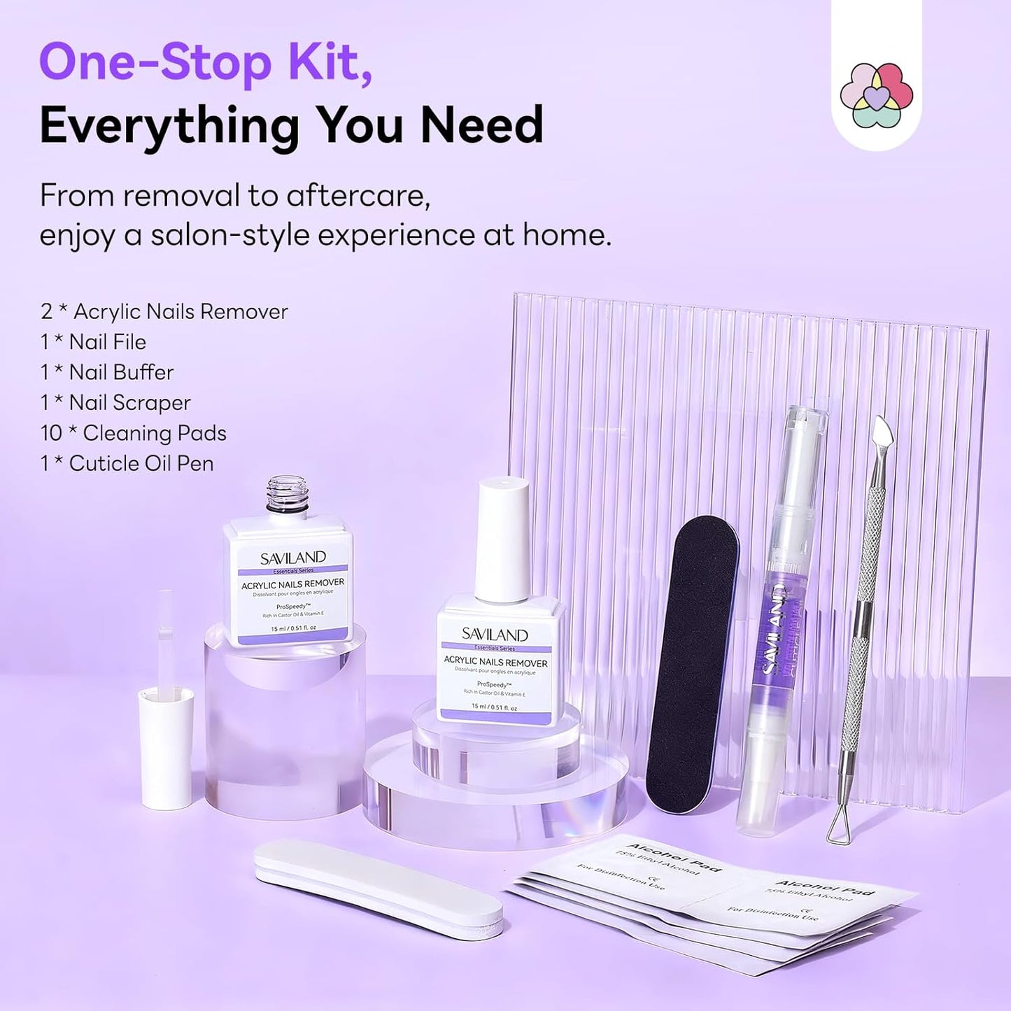 Acrylic Nail Remover Kit - 30 ml Fast-Dissolving Solution with Cuticle Oil & Nail Care Tools | Gentle No Soaking, Home Salon Essentials