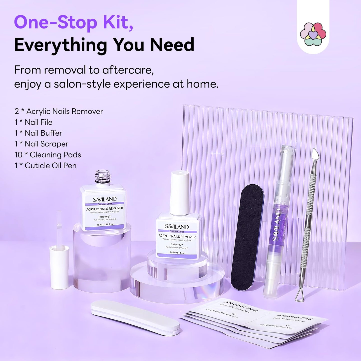 SAVILAND Acrylic Nail Remover Kit: 2 Pcs Powerful & Efficient Acrylic Remover with Cuticle Oil Nail File Tools Professional Acrylic Remover Set No Need Soaking Or Wrapping for Home Use