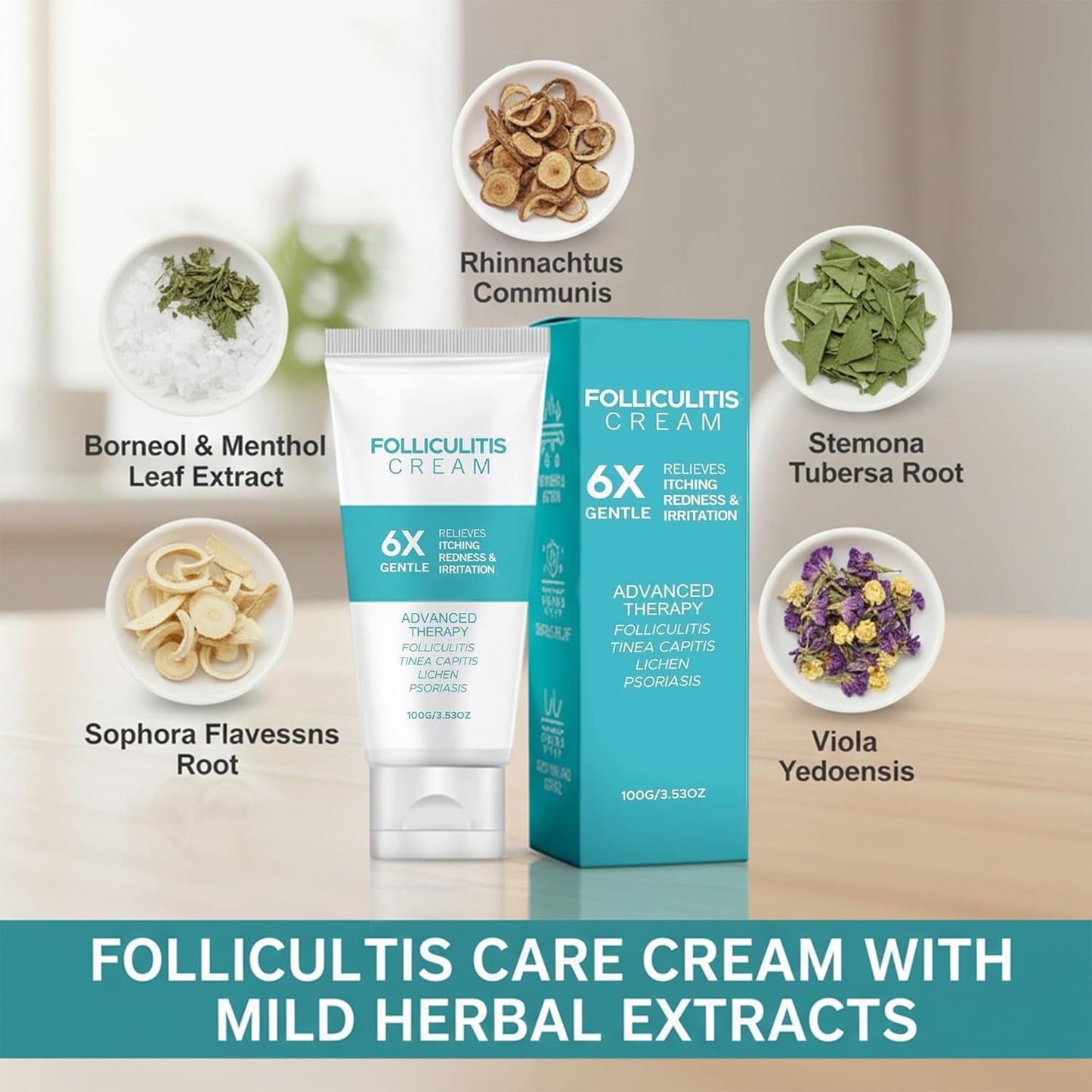 Folliculitis Cream - Cooling Herbal Formula for Scalp, Face & Body | 3.53oz (100g) - Soothes Itchy Skin & Redness