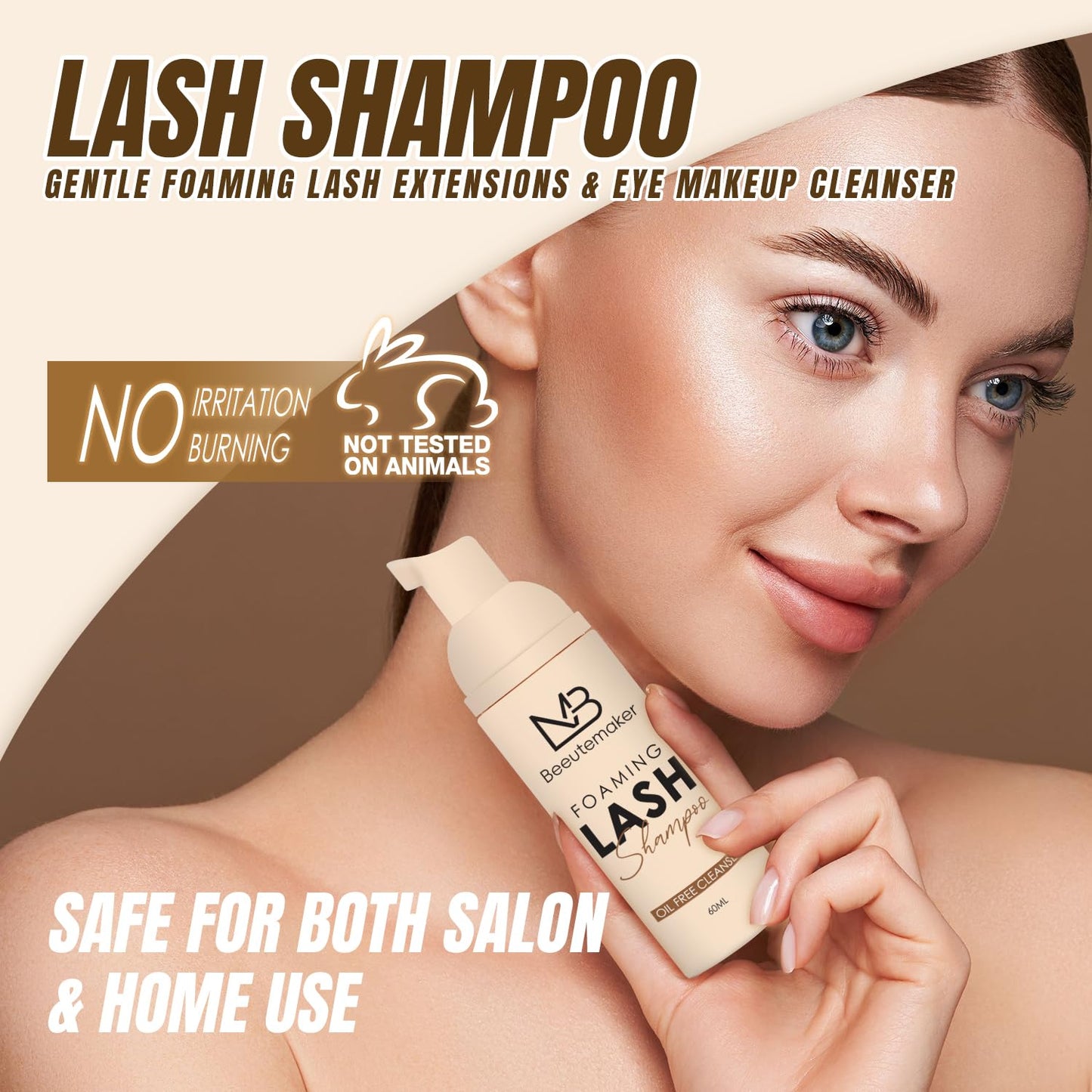 Beeutemaker 60ml Beige Lash Shampoo kit for Lash Extensions. Lash Wash for Eyelash Extensions & Natural Lashes. lash extension cleanser for Makeup Remover Oil & Sulfate Free for Salon and Home Use