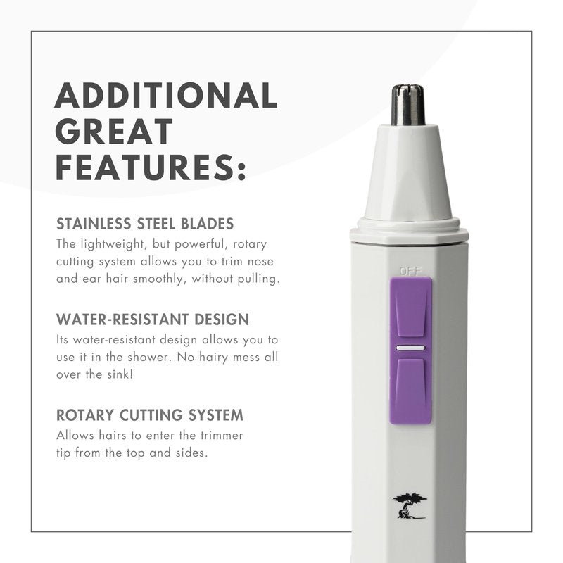 ToiletTree Products Water Resistant White Nose and Ear Hair Trimmer with LED Light