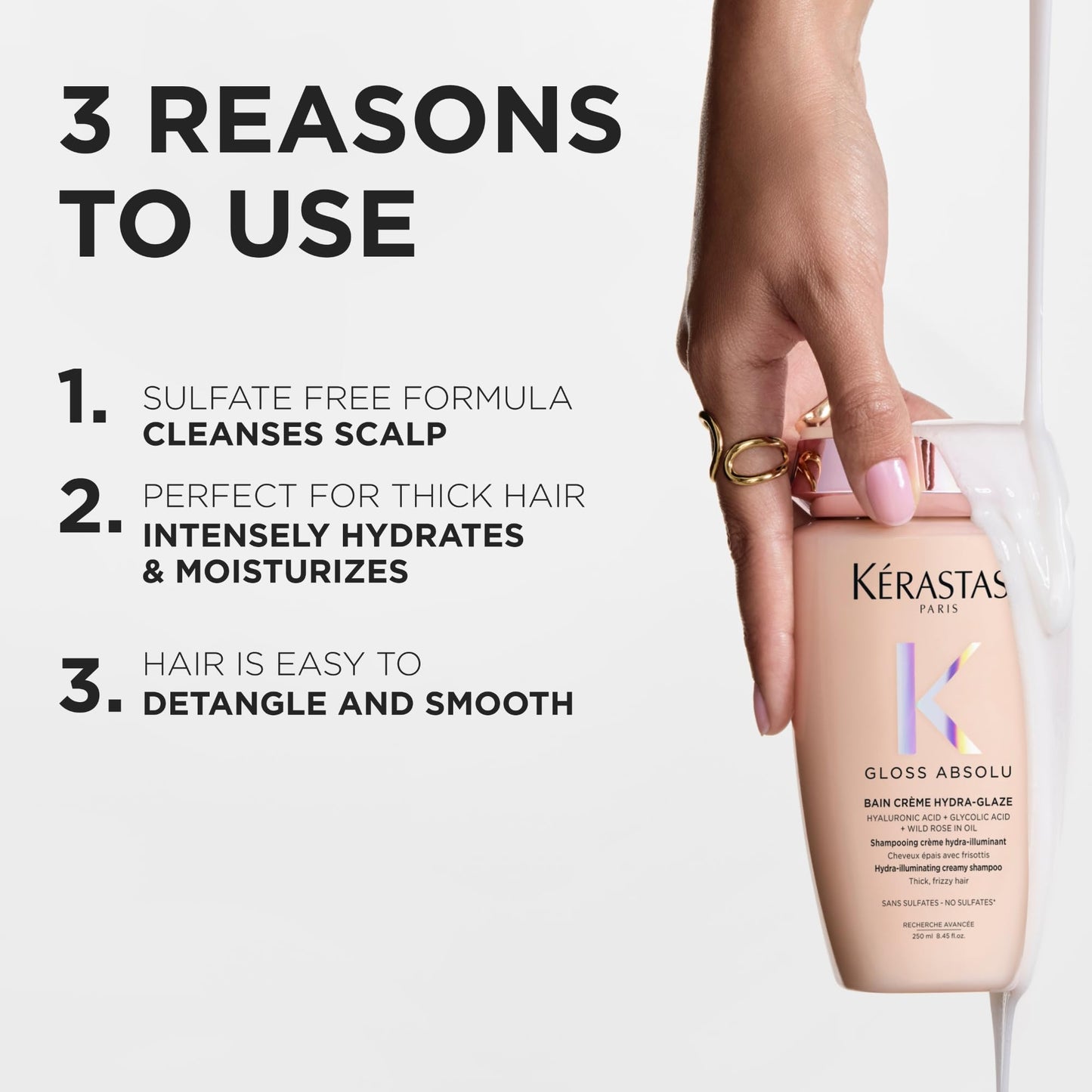 KÉRASTASE Gloss Absolu Bain Crème Hydra-Illuminating Creamy Refill Shampoo, Sulfate-Free Anti-Frizz Formula for Thick Frizzy Hair, for Shine and Smoothness with Hyaluronic Acid, 16.9 Fl Oz