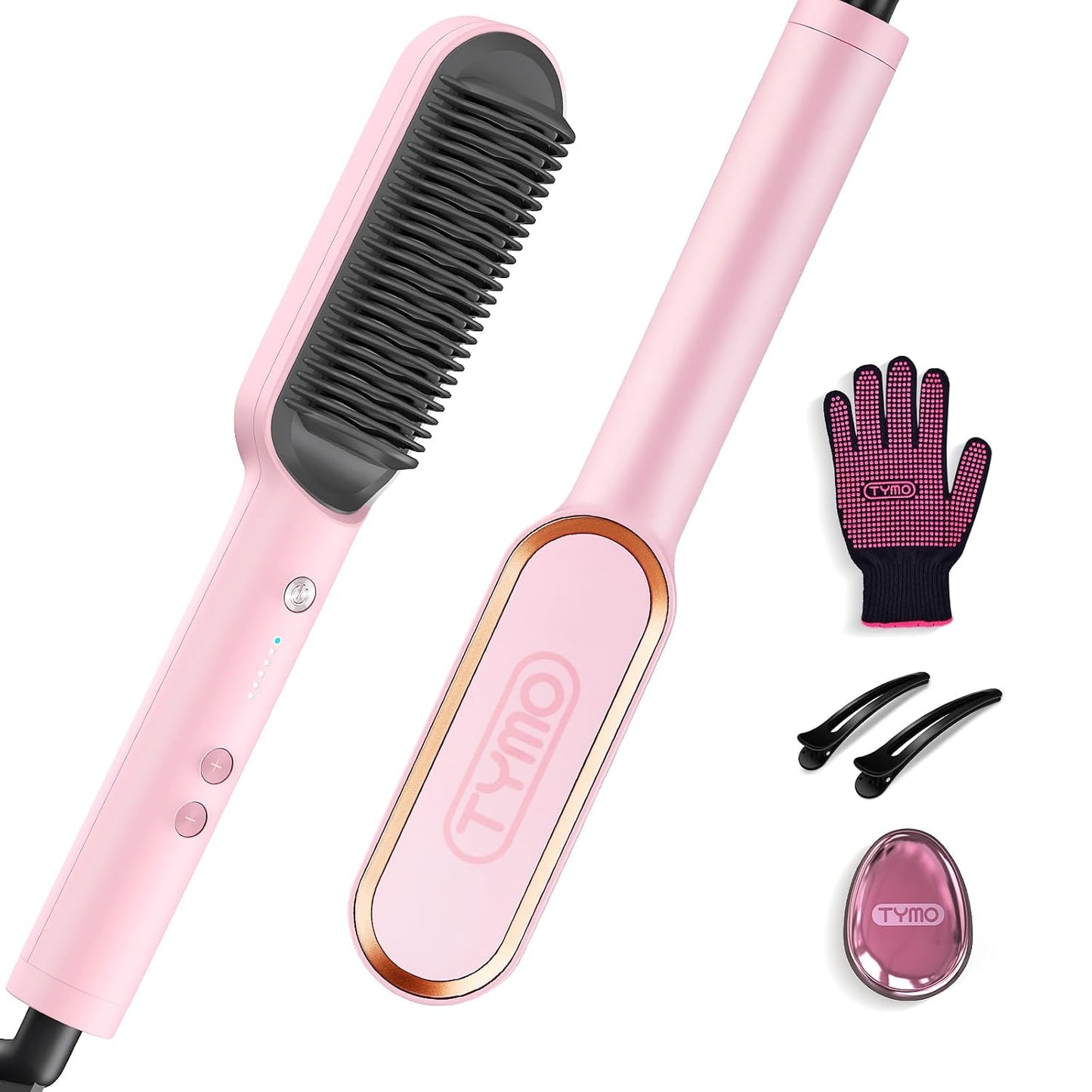 Hair Straightener Brush - TYMO Ring Comb for Women | 5 Temperature Settings, Fast Heating in 20 Seconds, Dual Voltage, Black