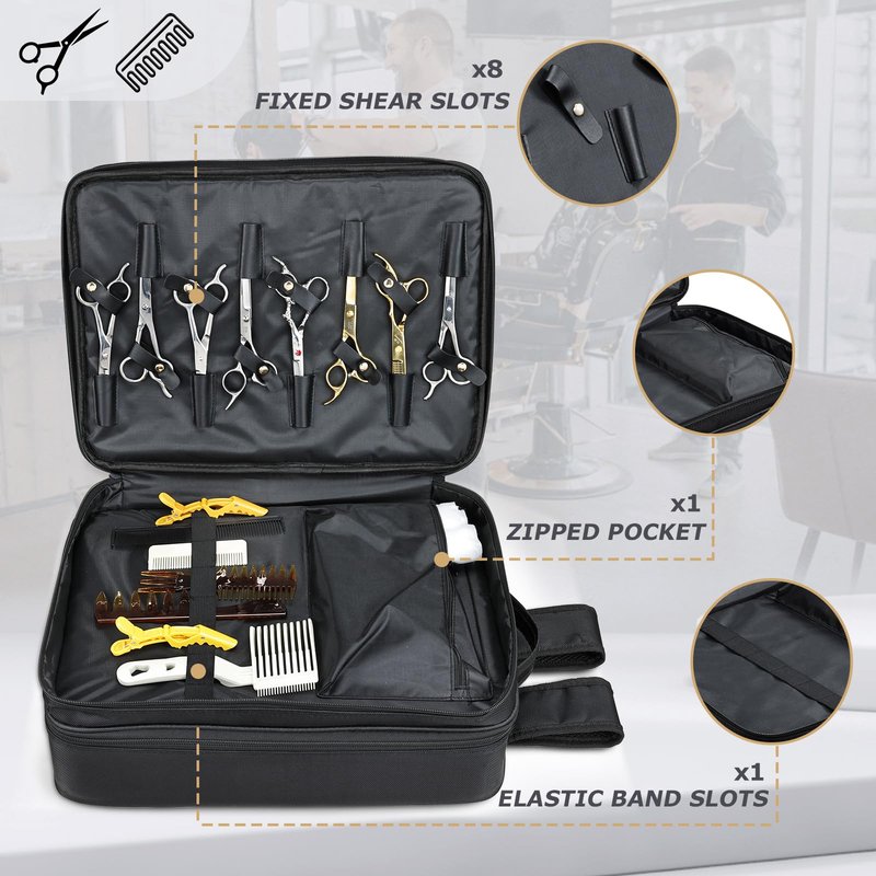Yueieoun Barber Bag with Detachable Tray, 16.8-in Travel Backpack for Clippers and Supplies, Large Capacity Hairdresser Bag with Adjustable Dividers for Hair Cutting Tools