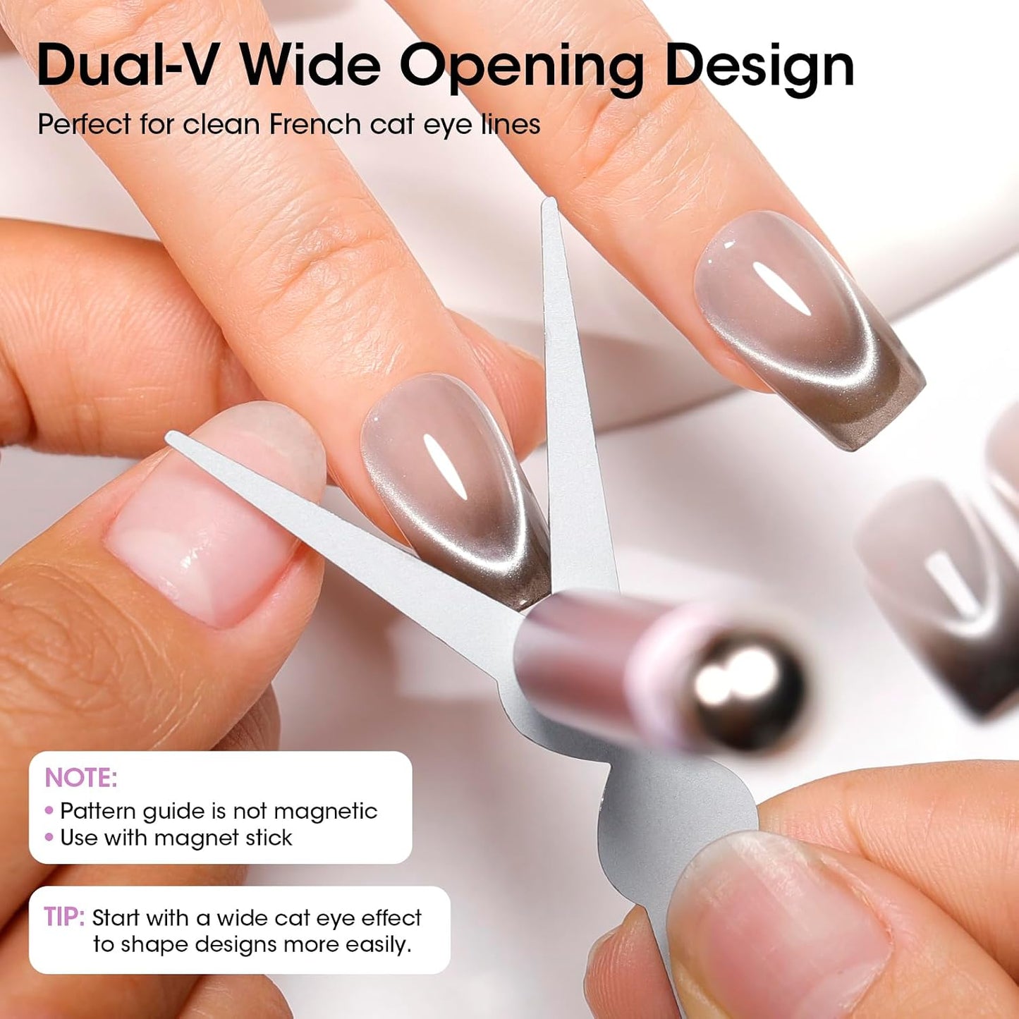 Cat Eye Nail Magnet Set - Strong Double-Ended Magnet Pen with 8mm & 10mm Balls | French Tip Guide Plates & Bunny/Heart Designs