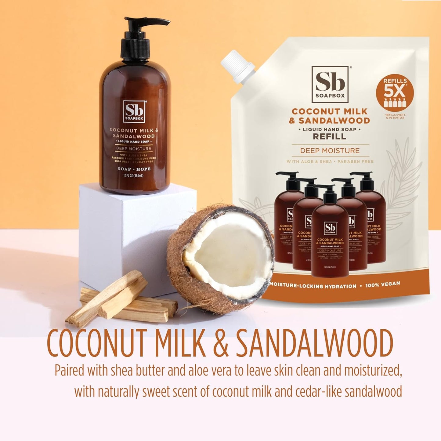 Coconut Milk & Sandalwood Liquid Hand Soap Refill - Moisturizing Gentle Cleanser | 64 oz, Clean Ingredients