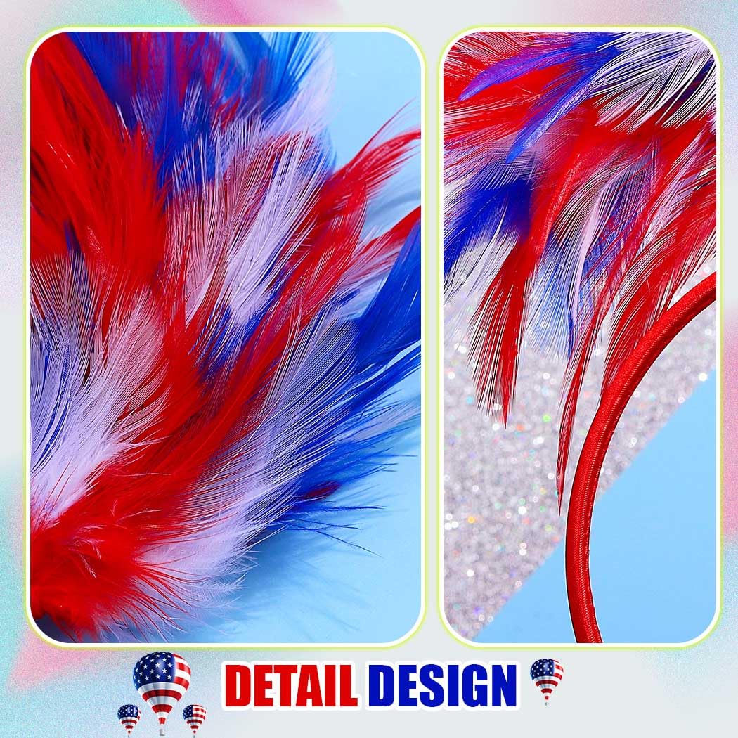 Zoestar Feather Fascinator Headband 4th of July Headpiece Patriotic Independence Day Party Festival Hair Accessories for Women (Blue White Red)