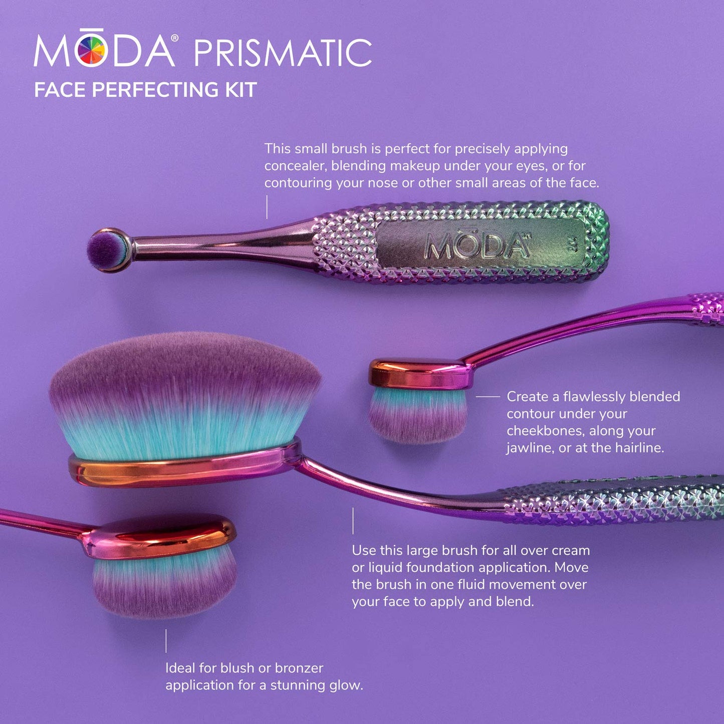 Prismatic 4pc Face Perfecting Makeup Brush Set - Ultra-Soft Synthetic Brushes for Seamless Foundation, Blush & Powder Blending