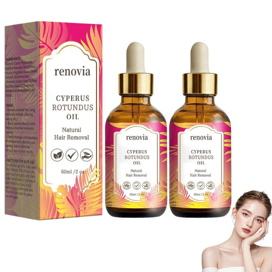 Renovia Cyperus Rotundus Oil for Hair Removal, 2026 New Renovia Hair Removal Serum, Reduces Unwanted Hair Growth, Pore Minimizer, Moisturizing & Soothing, Natural Herbal for All Skin Types (2 Pack)