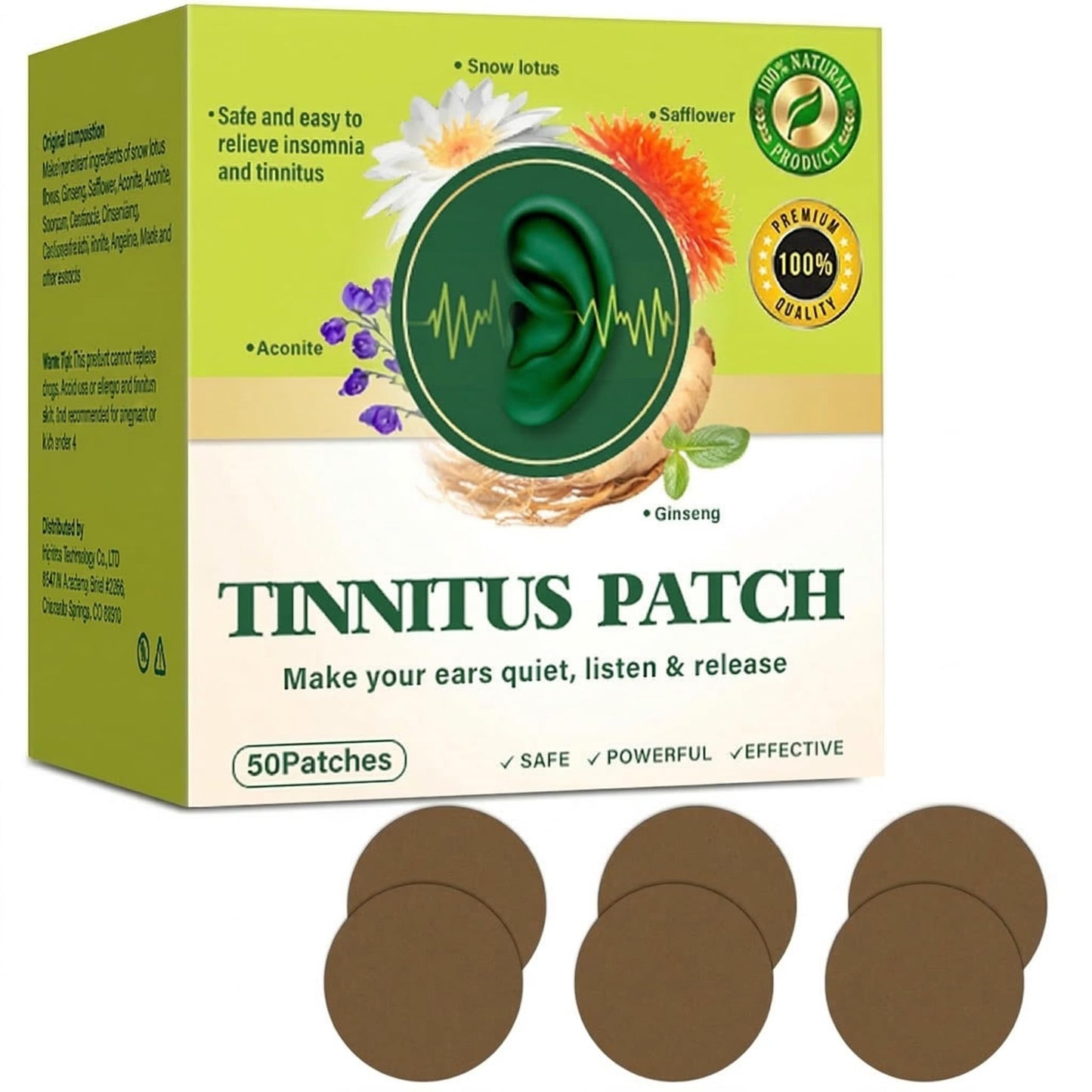 Tinnitus Relief for Ringing Ears, 50Pcs Tinnitus Relief Patches, Support Ear Noise and Buzzing Relief, Improve Hearing Comfort