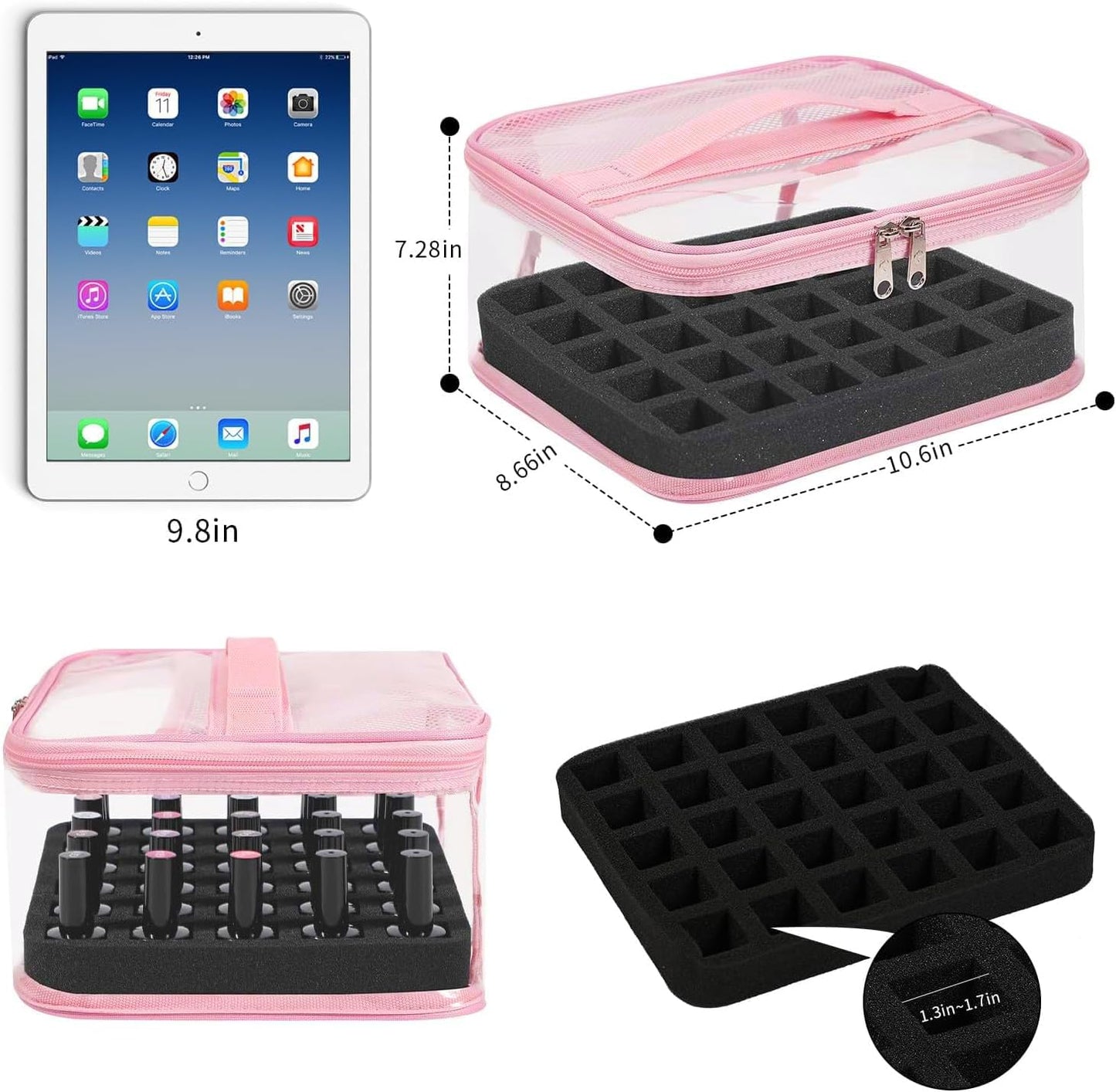 Clear Nail Polish Organizer - Holds 30 Bottles | Portable PVC Case with Manicure Tools Storage Sections