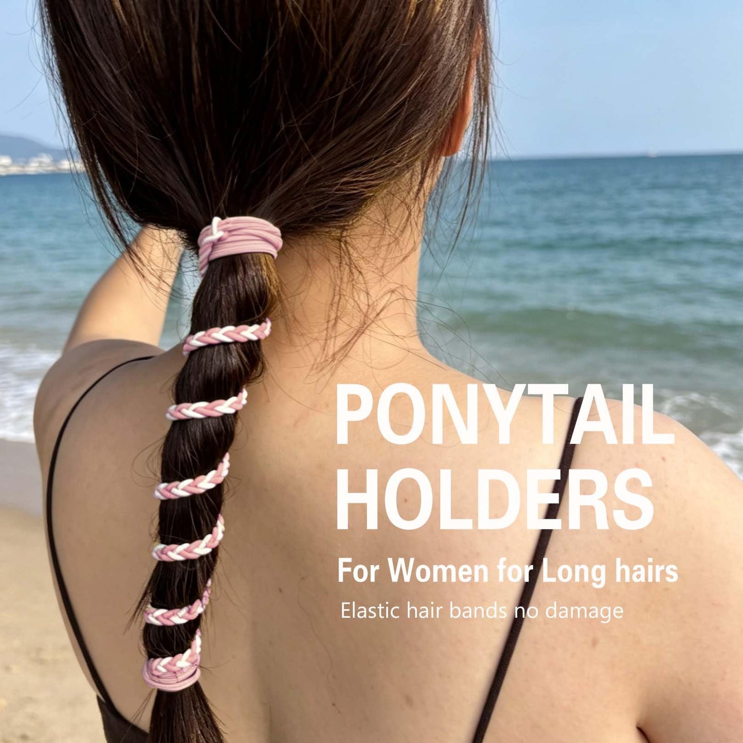 Sports Hair Ties for Women, 16" 4 Packs Soft Nylon Elastic Ponytail Holders for Thick,Curly,Fine Hair Spiral Pony Tail Wrap Tie Long Womens Accessories for Swim,Riding,Running,Workout,GYM,Surf,Dive
