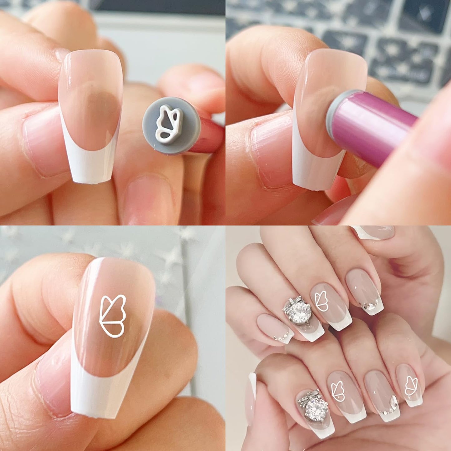 Silicone Nail Seal Pen Set - 6 Pcs Creative Butterfly & Flower Patterns for DIY Nail Art