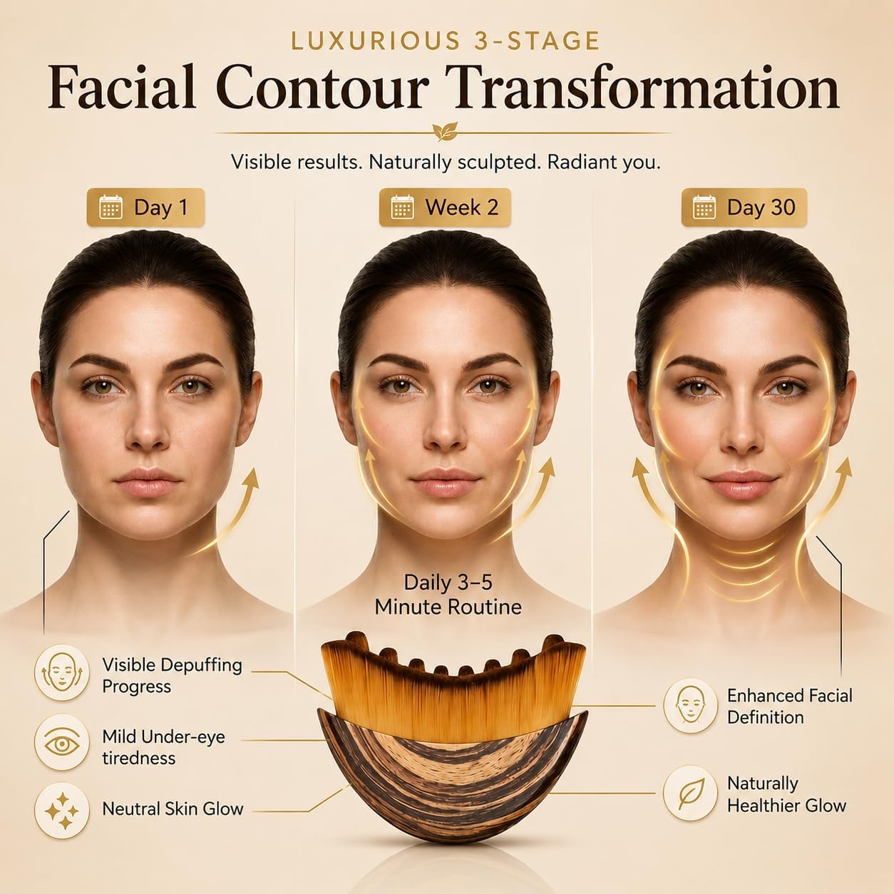 Lymphatic Contour Face Brush Set - Wooden Sculpting Tool for Dry Skin | 2 Pack for Jawline Toning & Facial Definition