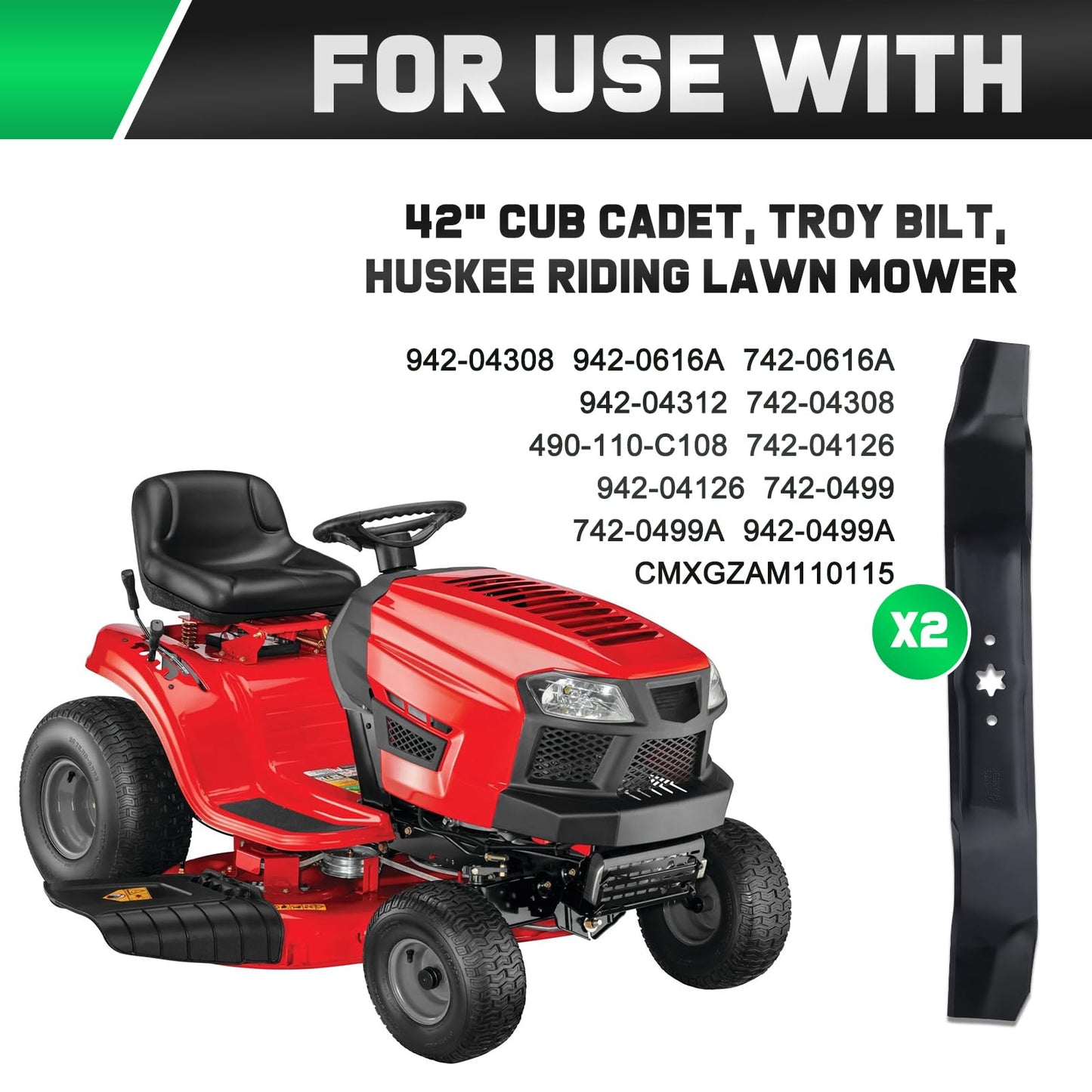 Grasscool 42 inch Mower Blades Replace Troy Bilt Cub Cadet 942-0616A for Bronco Pony XT1 LT42 42" Deck Zero Turn Lawn Tractor with 6 Star Mounting Pattern 742-0616A 742-0616 Mulching