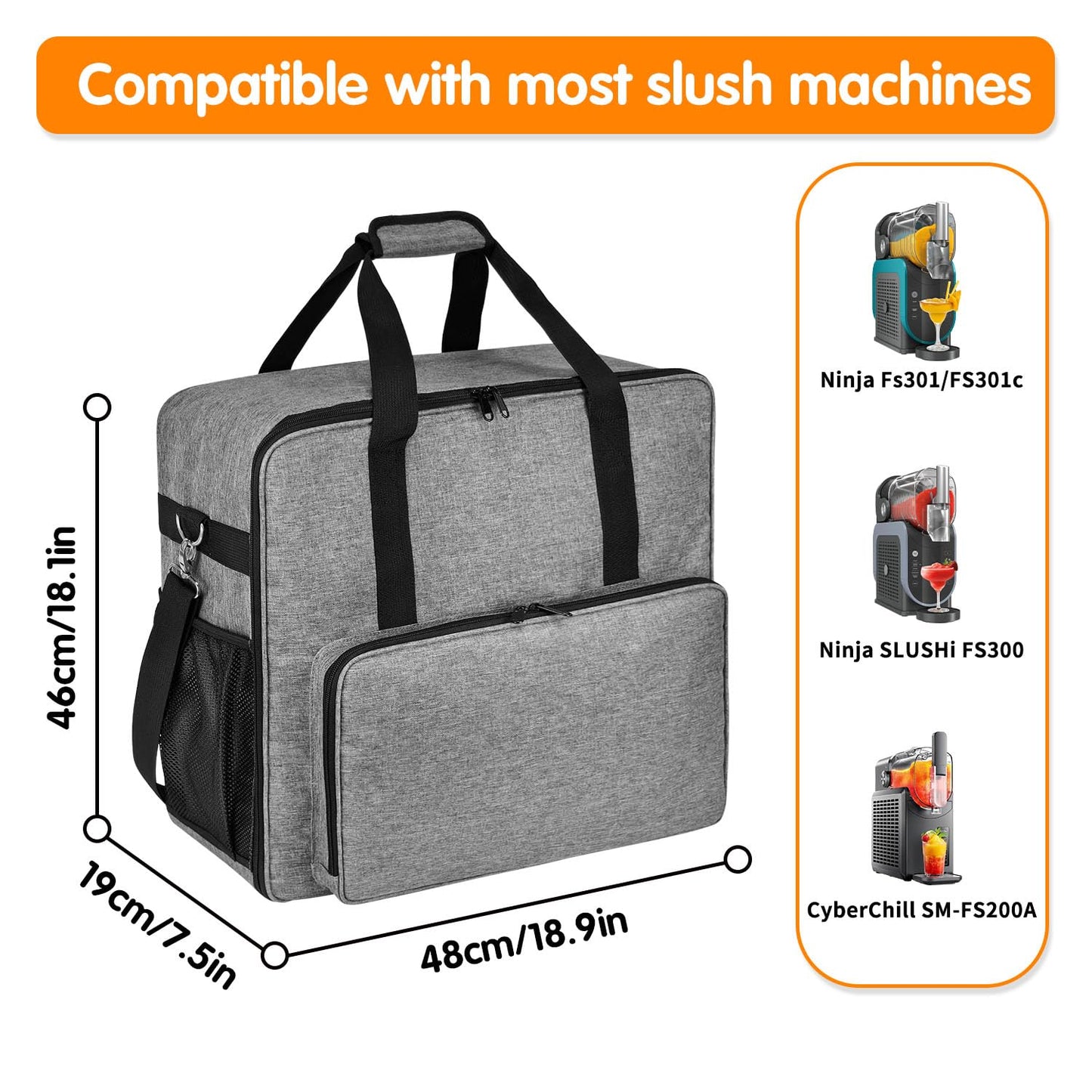 BOHEMIABY 2025Thermal Slushie Machine Carrying Bag, Large Portable Slushie Carrying Case for Ninjaa Fs301 & Fs300, Large Opening Design, Thick Padding, Removable Shoulder Strap, Accessory Bag (Gray)