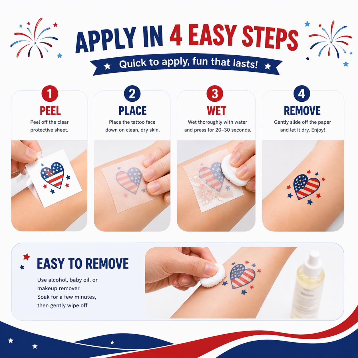 4th of July Temporary Tattoos - 90PCS Waterproof Patriotic American Flag Stickers | Perfect for Independence Day Parties & BBQs