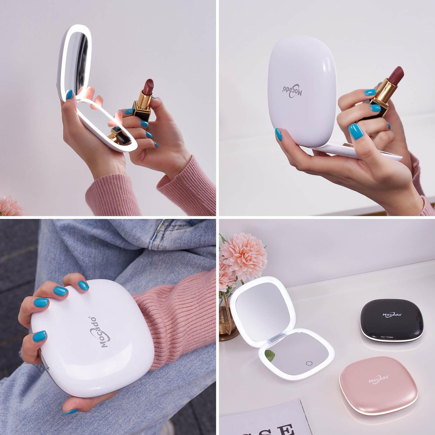 Compact LED Magnifying Travel Makeup Mirror - 4" Dimmable Double-Sided | 1X/10X Magnification, USB Rechargeable, Portable (White)