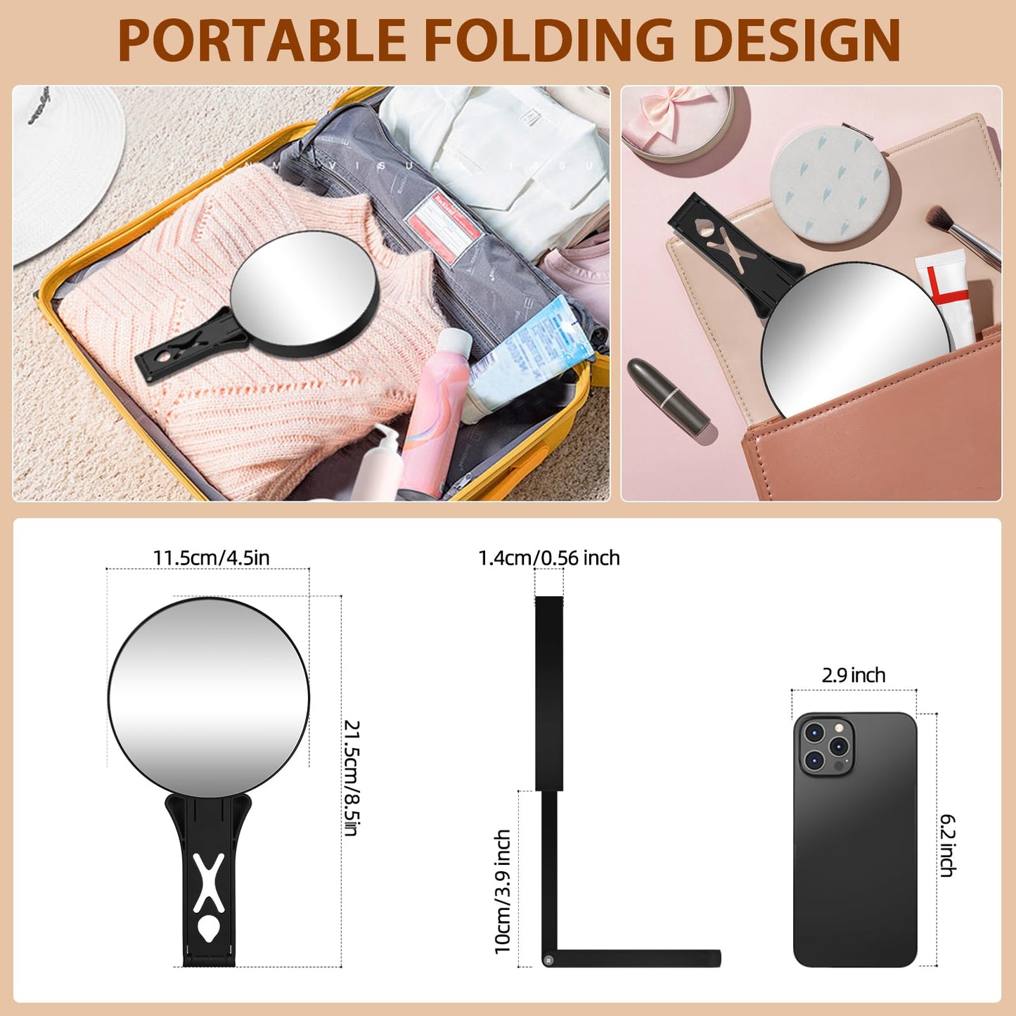 Magnifying Mirror 40X/5X Double Sided Hand Mirror, Precision Makeup at 40X Magnification & Overall View at 5X，Travel Handheld Magnified Makeup Mirror with Handle & Table Stand, Vanity Cosmetic Mirror