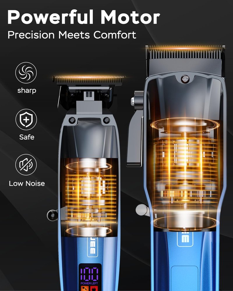 GinJee Professional Hair Clippers for Men Cordless & Corded - Rechargeable Barber Clipper & Trimmer Set with Fade Lever for Home Haircuts, Grooming Kit with Guide Combs, with Travel Case